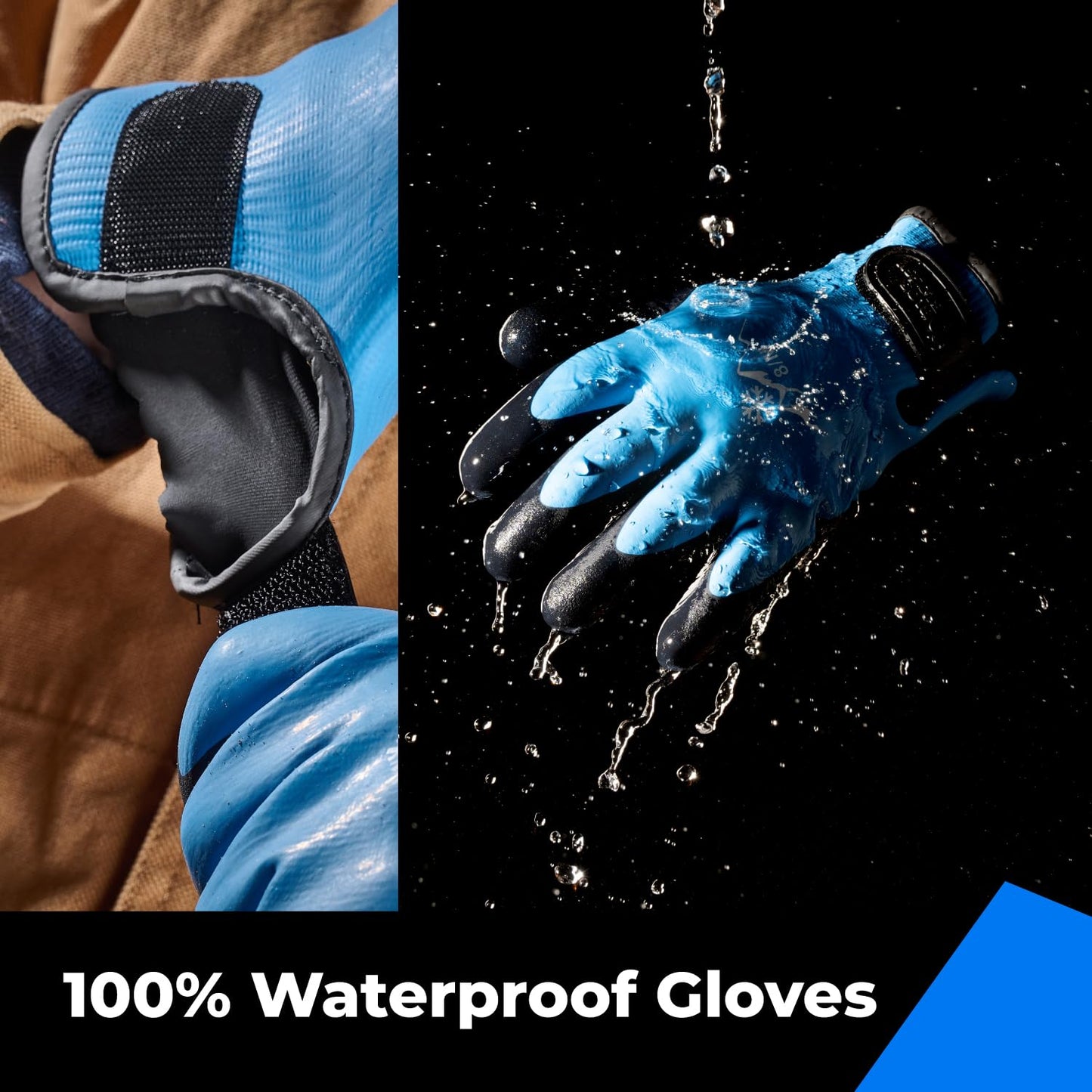 100% Waterproof Gloves for Men and Women, Winter Work Gloves for Cold Weather, Touchsreen, Thermal Gloves for Freezer Work, Fishing and Gardening, With Grip, Blue, X-Large