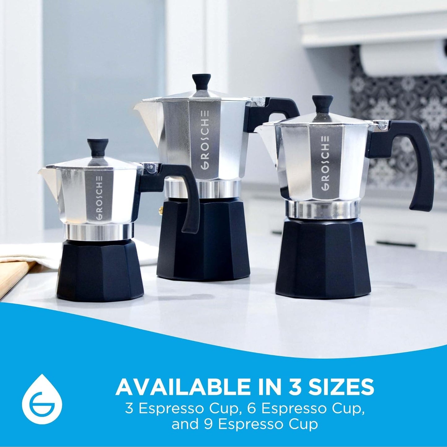 GROSCHE Milano Stovetop Espresso Maker Moka Pot Cuban Coffee Maker Stovetop Coffee Maker Moka Italian Espresso Greca Coffee Maker Brewer Percolator | 9 Espresso Cup, Tuxedo