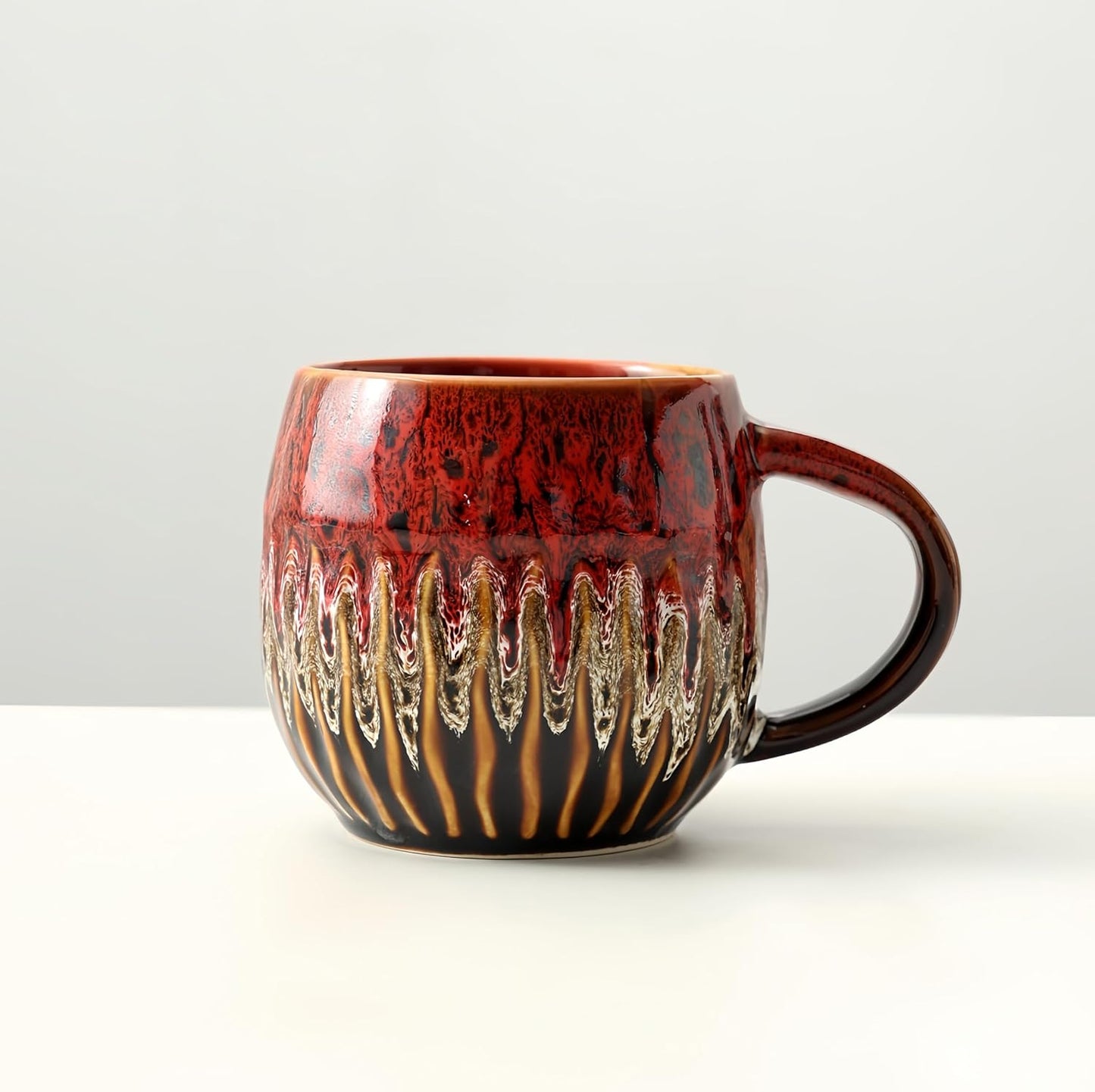 20oz Raku Glaze Coffee Mug - Unique Handcrafted Look Ceramic Cup, Large Tea Mug, Microwave & Dishwasher Safe (red)