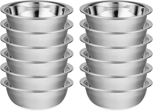 12 Pack 9.45 x 2.68 Inch Stainless Steel Mixing Bowls for Bulk Food Prep with Nesting Design for Hotel Restaurant and Home Kitchen Cooking in Silver