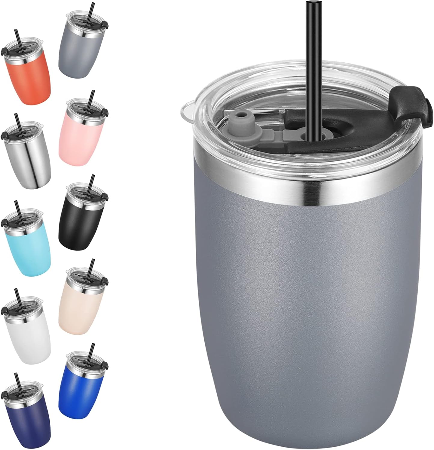 VEGOND Stainless Steel 12 oz Tumblers bulk Vacuum Insulated Double Wall Travel Tumbler with Lid and Straw Reusable Tumbler, Grey 1 Pack