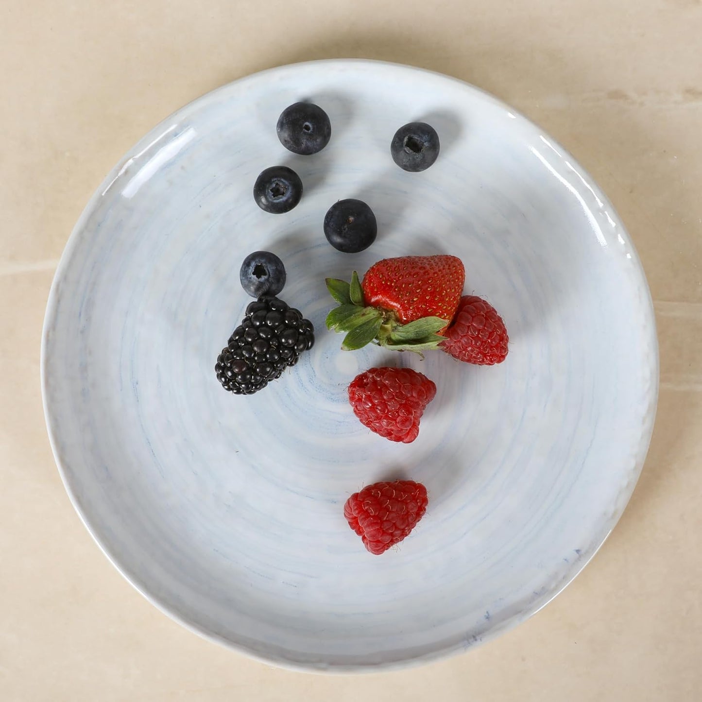 Gibson Elite Auckland Blue Swirl Stoneware Reactive Glaze 16 Piece (Service for 4) Plates and Bowls Dinnerware Set