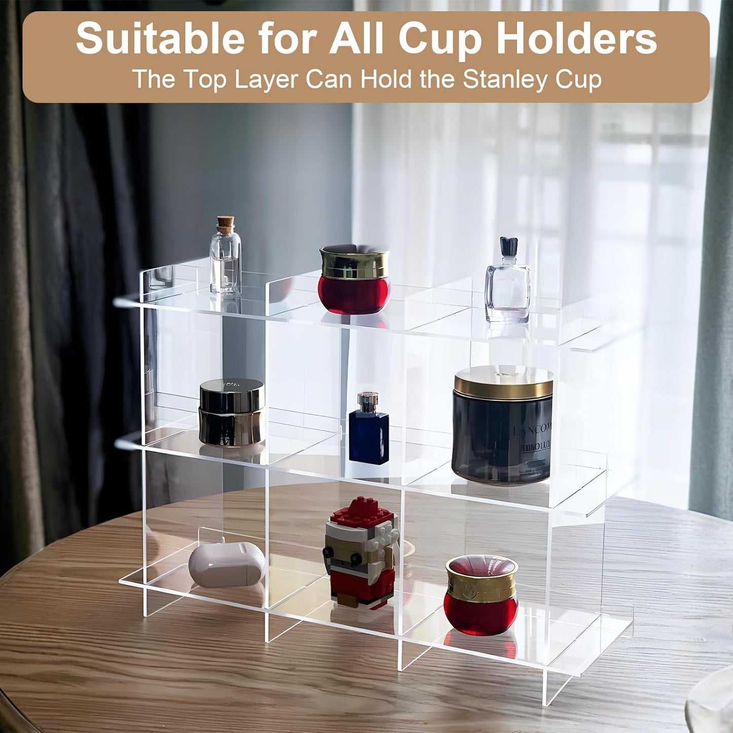 Cup Rack, Acrylic 3-Layer 3-Grid Storage Rack, Stanley Cup Mug Coffee Cup Storage DisplayRack, Kitchen, Office, Home Coffee Bar Storage Rack - Transparent