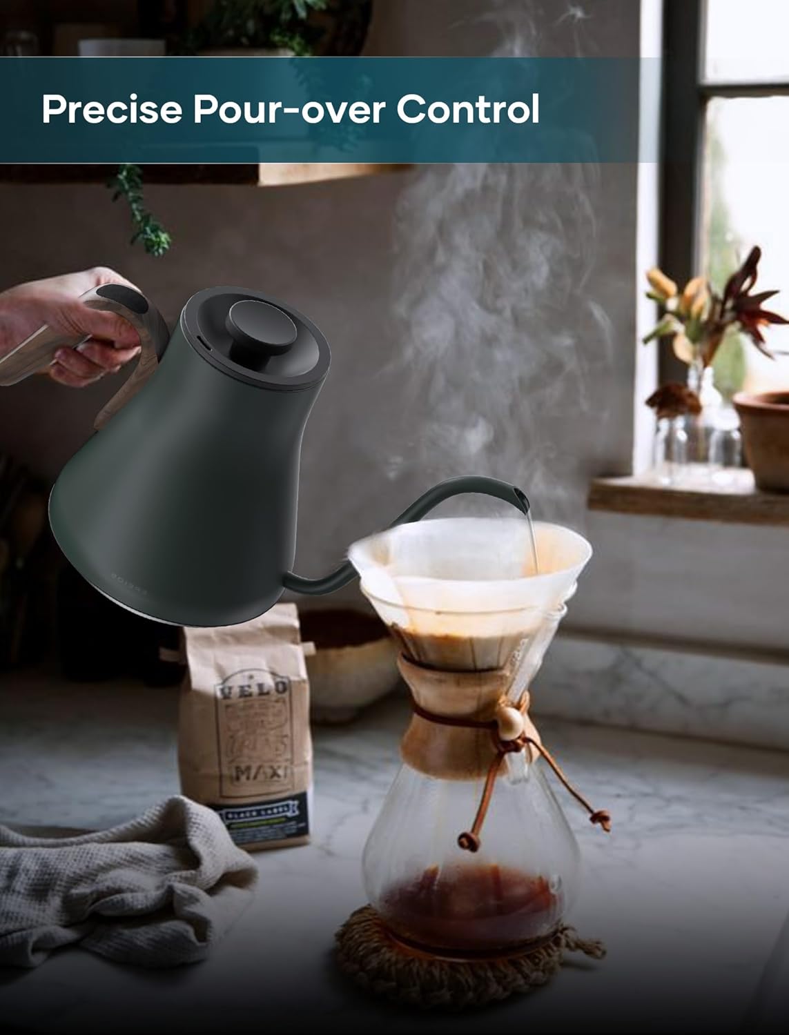 Electric Kettles, INTASTING Gooseneck Electric Kettle, ±1℉ Temperature Control, Stainless Steel Inner, Quick Heating, for Pour Over Coffee, Brew Tea, Boil Hot Water, 0.9L (Forest Green)