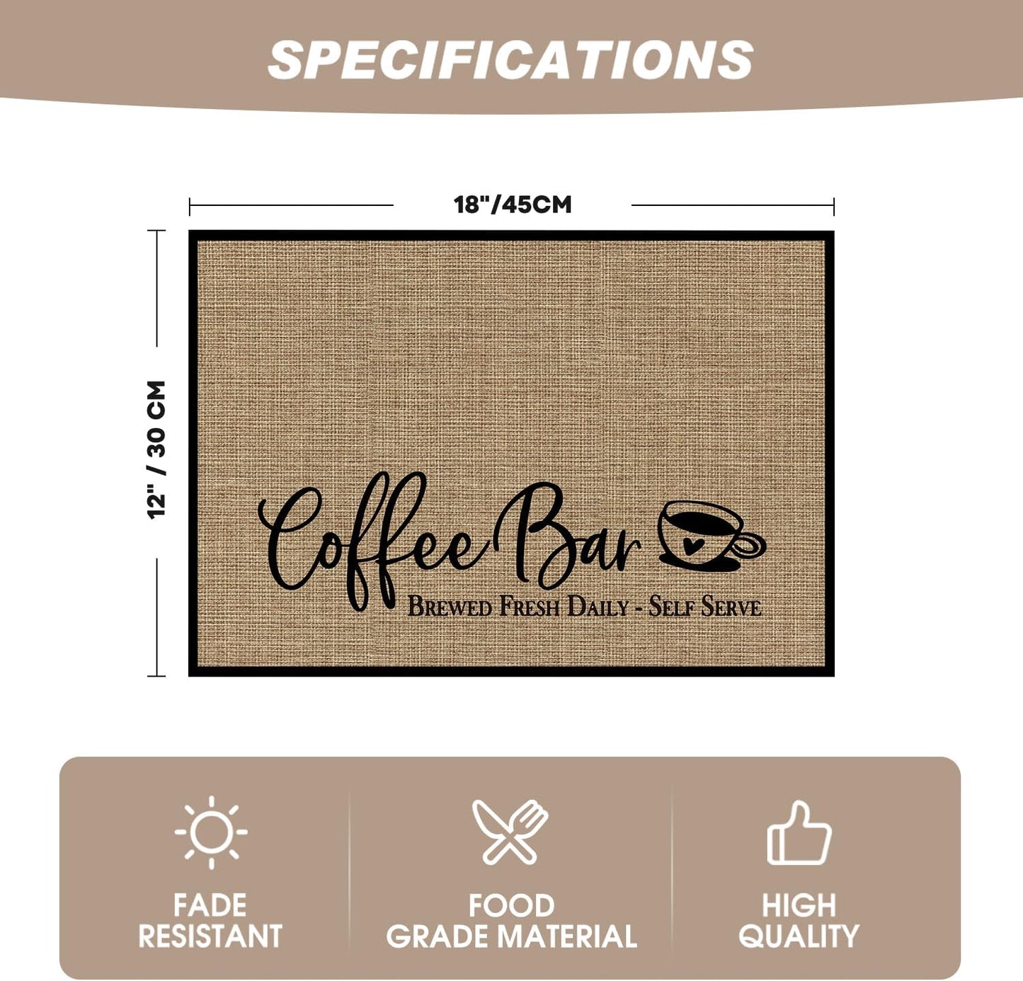 Artoid Mode Coffee Bar Mat Set of 2, Plastic Vinyl Washable Woven Non-Slip Table Mats for Coffee Machine Decor