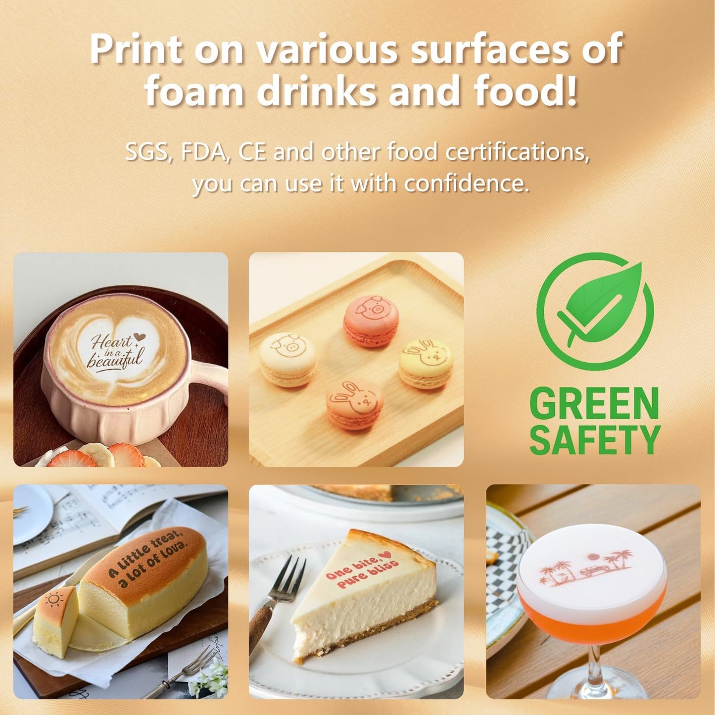 EVEBOT Handheld Food PrintPen, Portable Mini Latte Art & Dessert Decorator for Coffee, Macarons, Cookies - Bluetooth 4.2, Brown, Black, Red, Matcha 4PCS