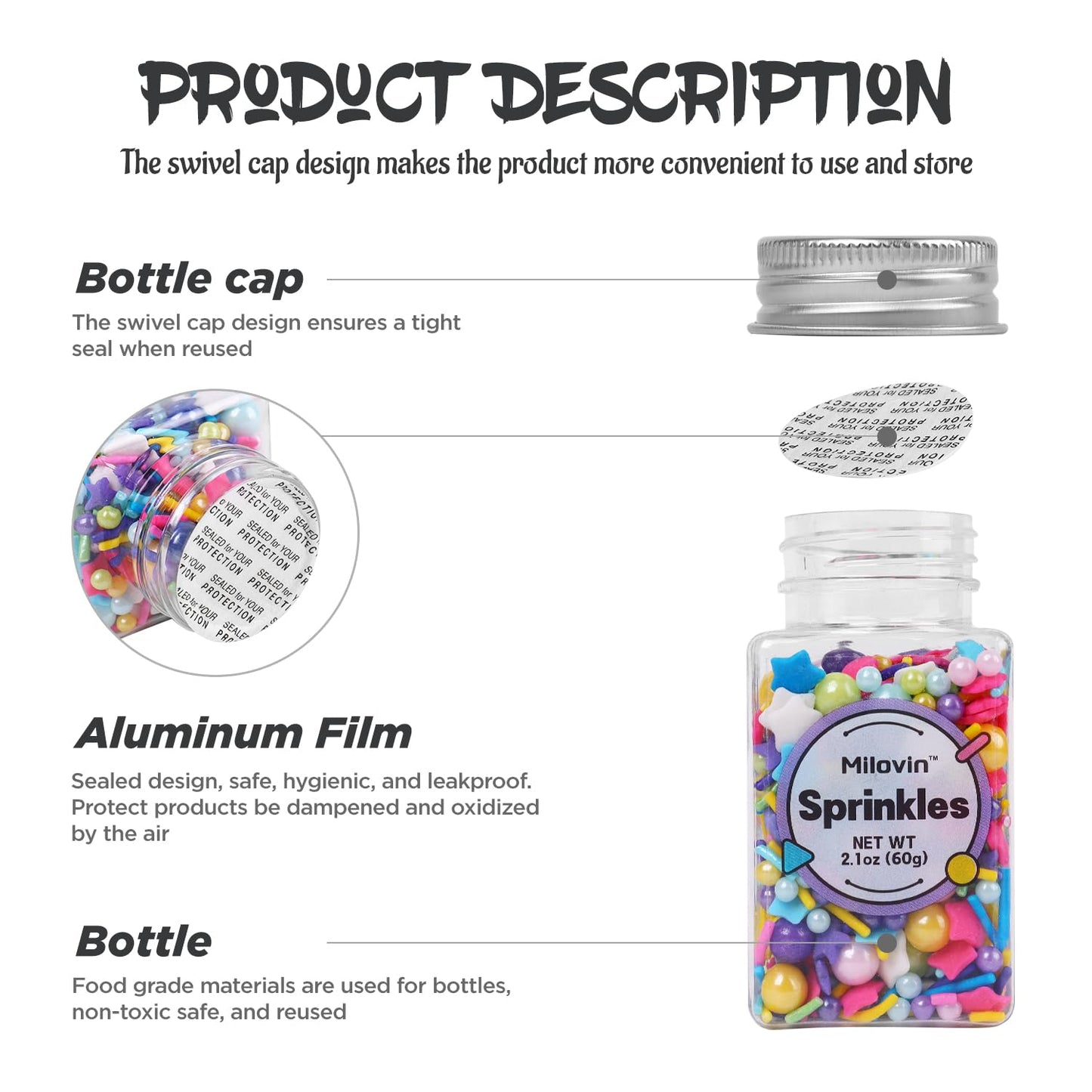 Edible Halloween Sprinkles for Cake Decorating, Halloween Jimmies Sprinkle, Nonpareils Sprinkle, White, Orange, Purple, and Black Sprinkles for Cupcakes, Macarons, Ice Cream, and Cookies