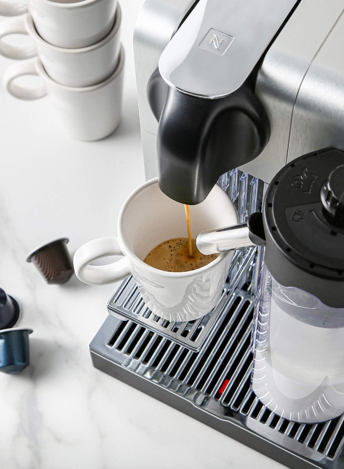 LE TAUCI 5 oz Espresso Mugs, Ceramic Small Stackable Coffee Cups, Designed for Double Shots of Espresso, Lungo and Tea, Perfect for Coffee Machine and Maker, Set of 4, White