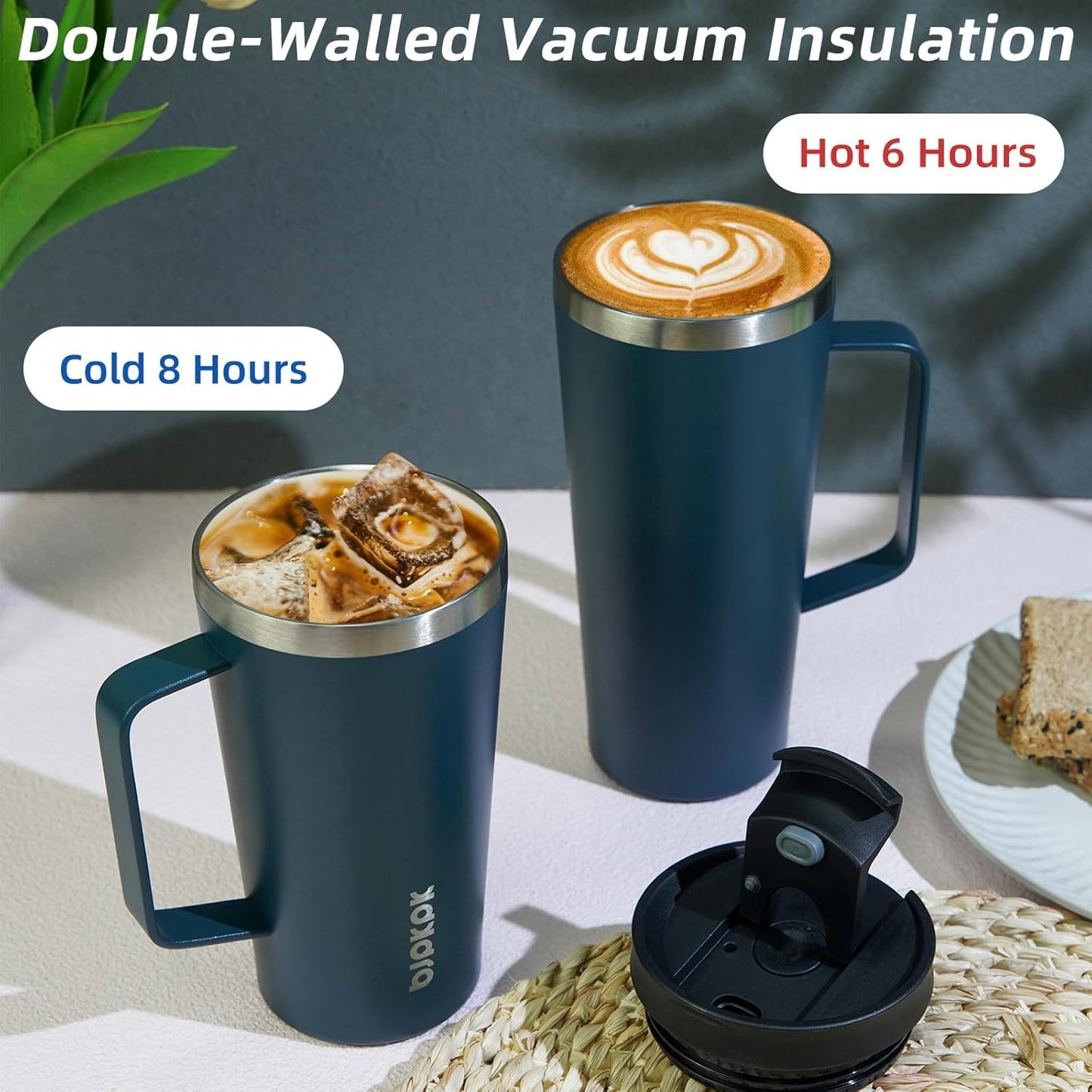 BJPKPK Insulated Tumbler with Handle, 26oz Insulated Tumblers with Lid and Straw, Stainless Steel Metal Water Bottles, Coffee Travel Mugs, Cups, Charming Red