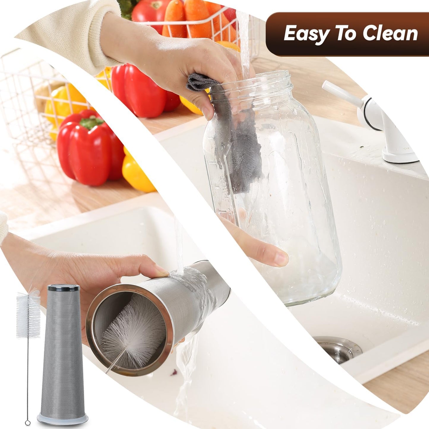 Cold Brew Coffee Maker Pitcher 64-ounce Glass Wide Mouth Mason Jar with Stainless Steel Filter and Pour Spout Handle Lid (Black, 64Ounce)