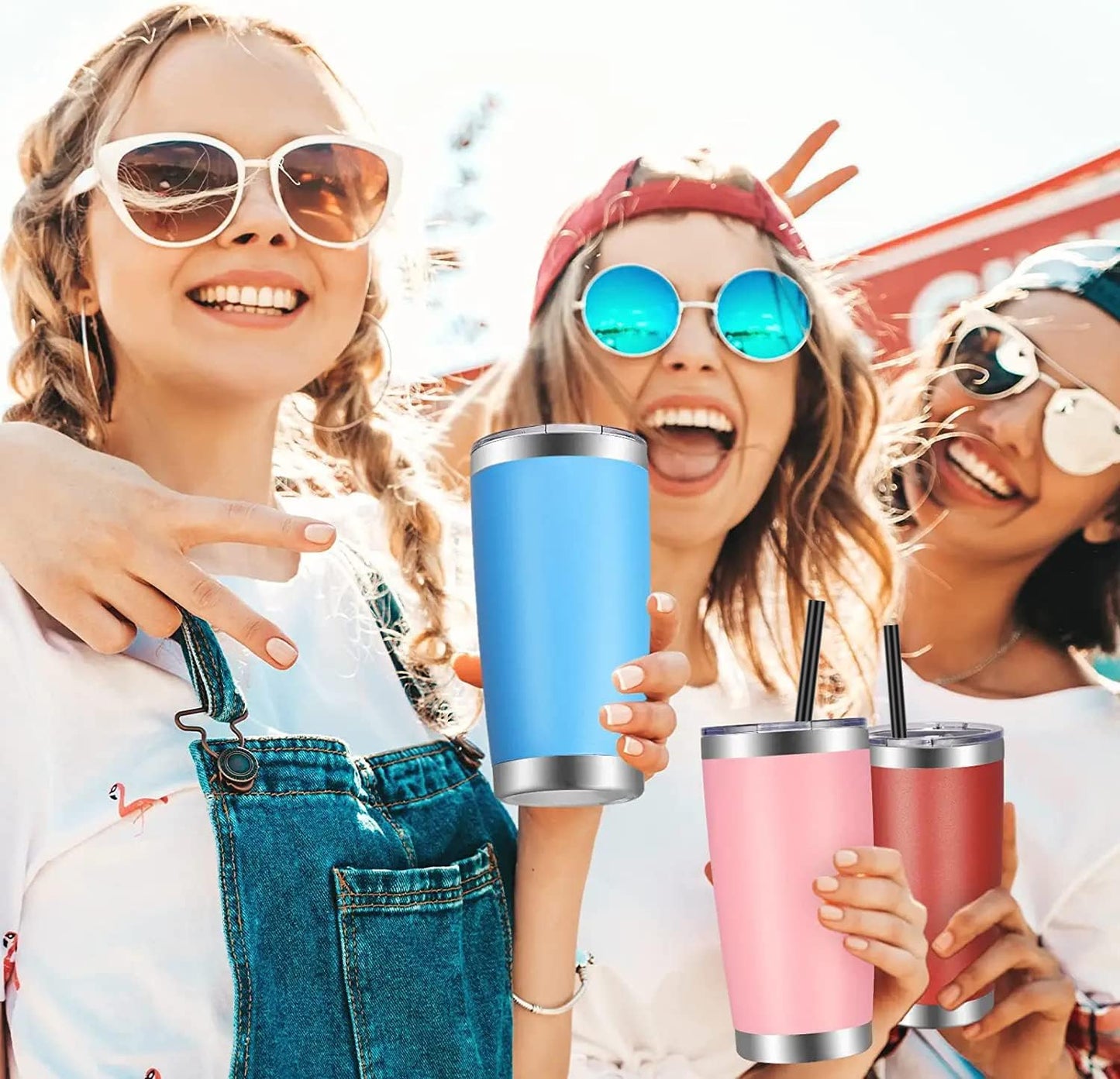 VEGOND 20oz Tumbler with Lid and Straw Stainless Steel Tumbler Cup Vacuum Insulated Double Wall Travel Coffee Mug Powder Coated Coffee Cup(Sky Blue 1 Pack)