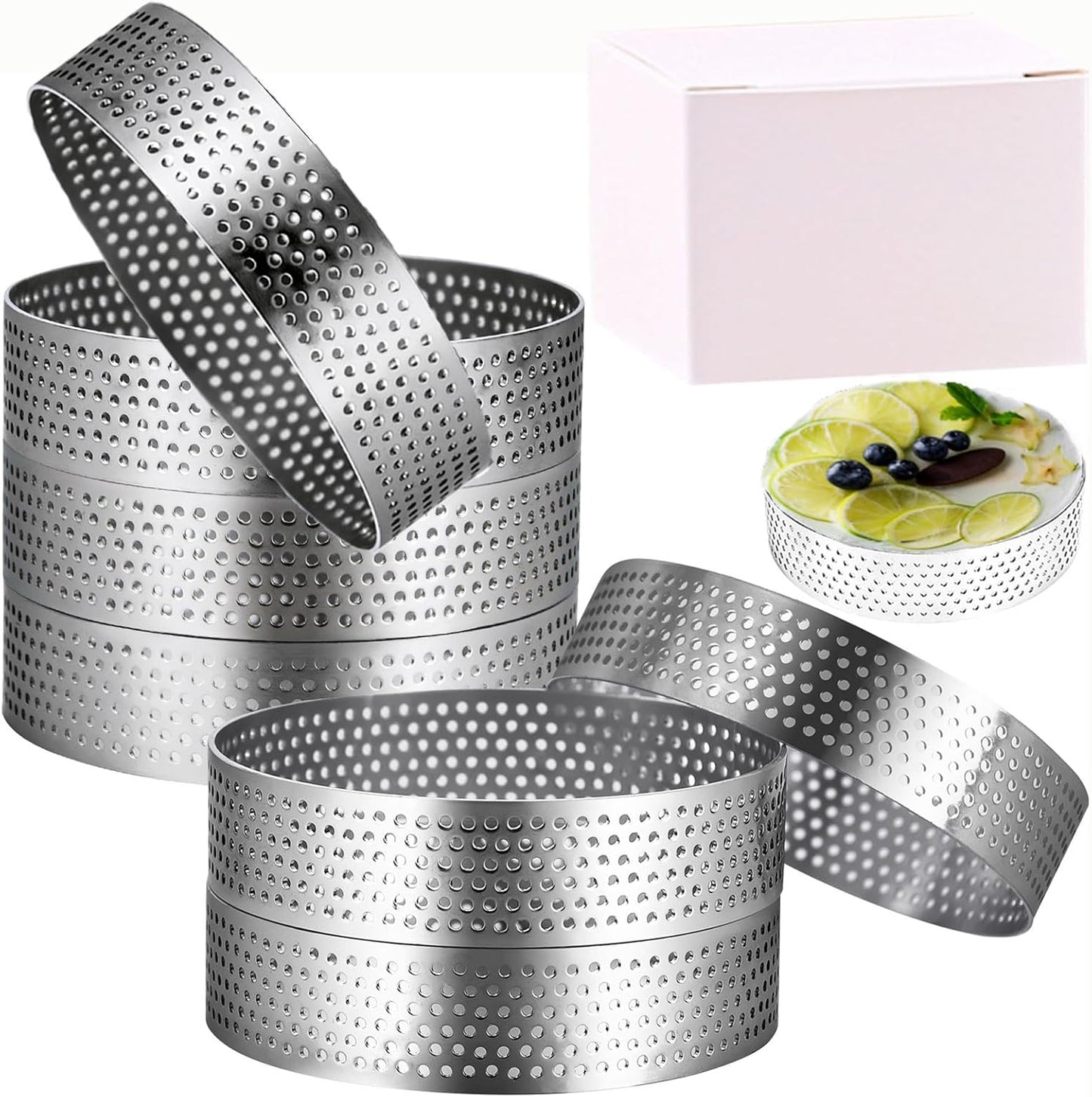 8Packs Perforated Tart Rings 3.15 Inch Stainless Steel Perforated Cake Rings, Round Tart Ring Molds for Cookies, fruit tarts, Prevent Soggy Crust & Even Baking