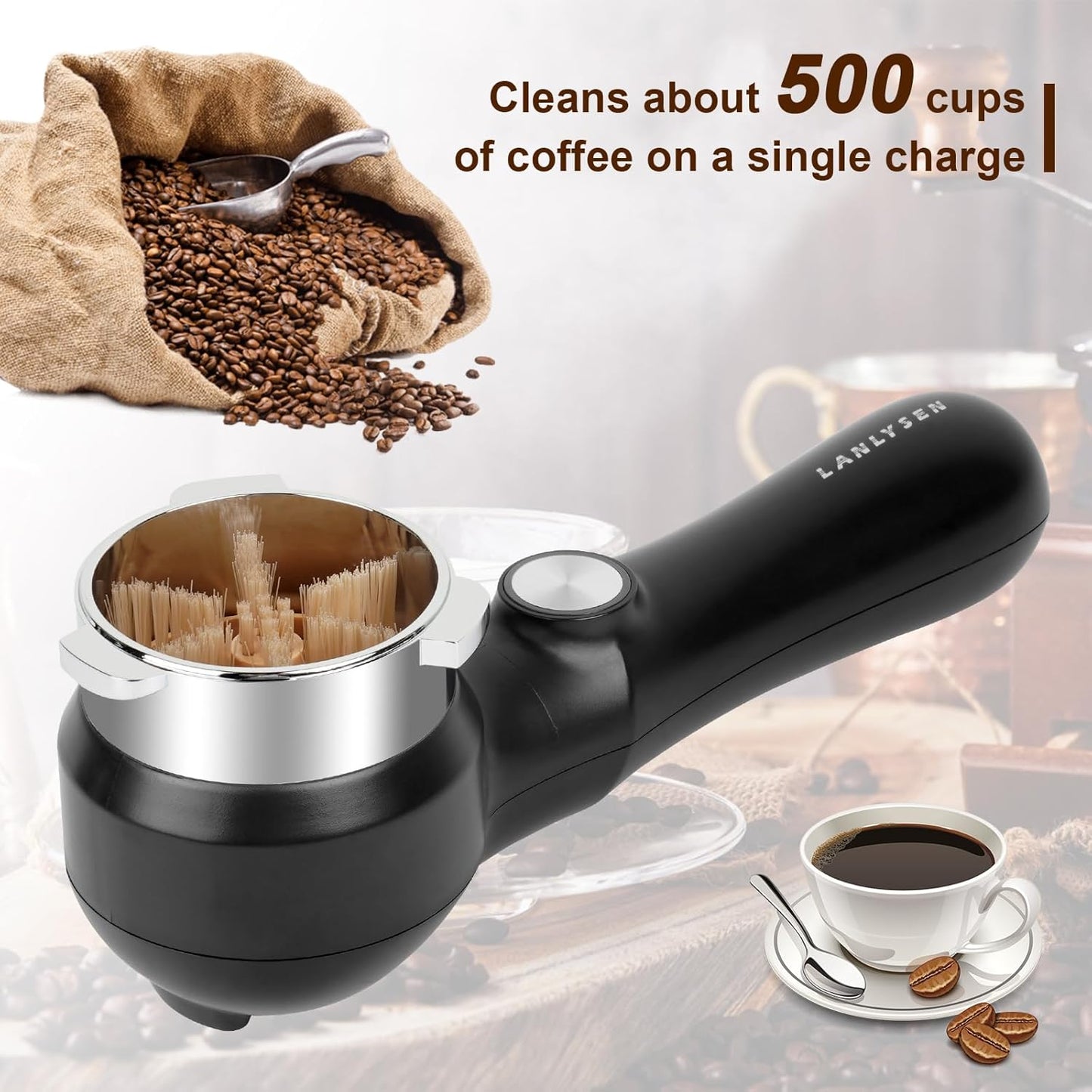 51mm Espresso Coffee Machine Electric Cleaning Brush Espresso Machine Cleaning Brush 360° Totally Enclosed Cleaning for 3 EARS 51MM Delonghi Dedica Style Series EC680 and EC685, SMEG ECF01