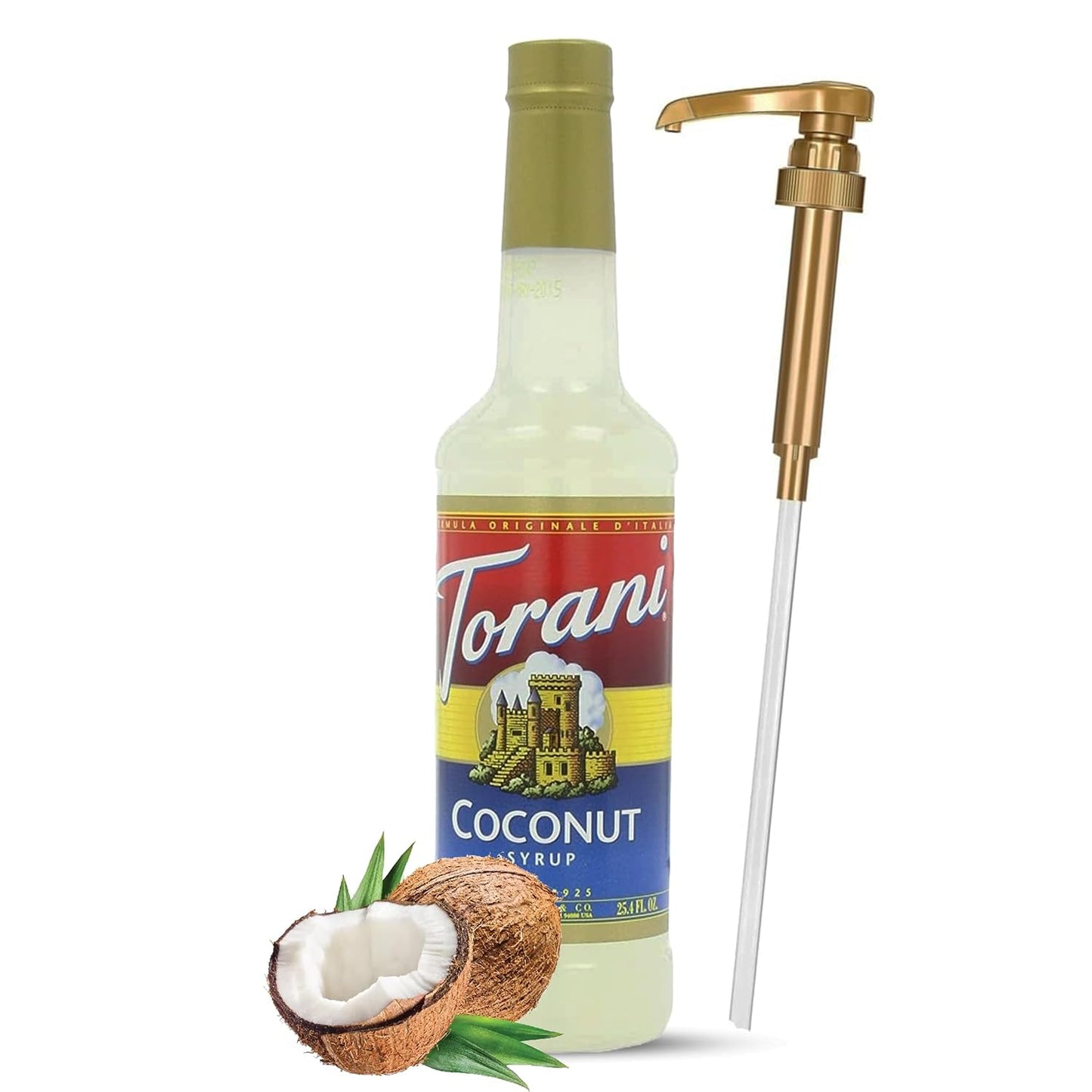 Jimoco® Syrup Pump Dispenser + Torani® Sugar Free Coconut Syrup, 25.4 oz - Coffee Syrup Pump & Flavoring Bundle