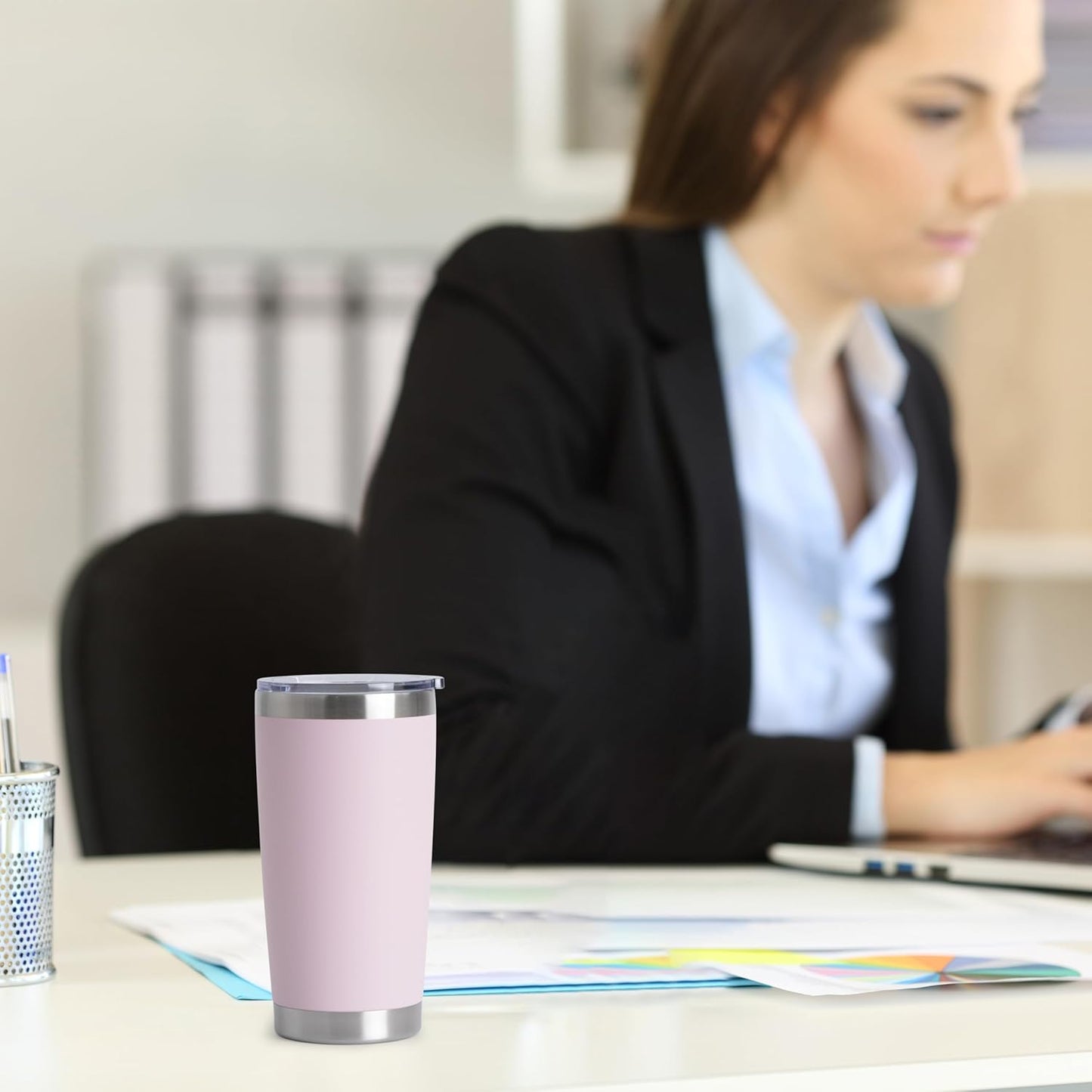 HASLE OUTFITTERS 20oz Stainless Steel Tumblers Bulk, Insulated Travel Cup with Lid, Double Wall Vacuum Coffee Mug for Cold & Hot Drinks 1 Pack, Light Pink