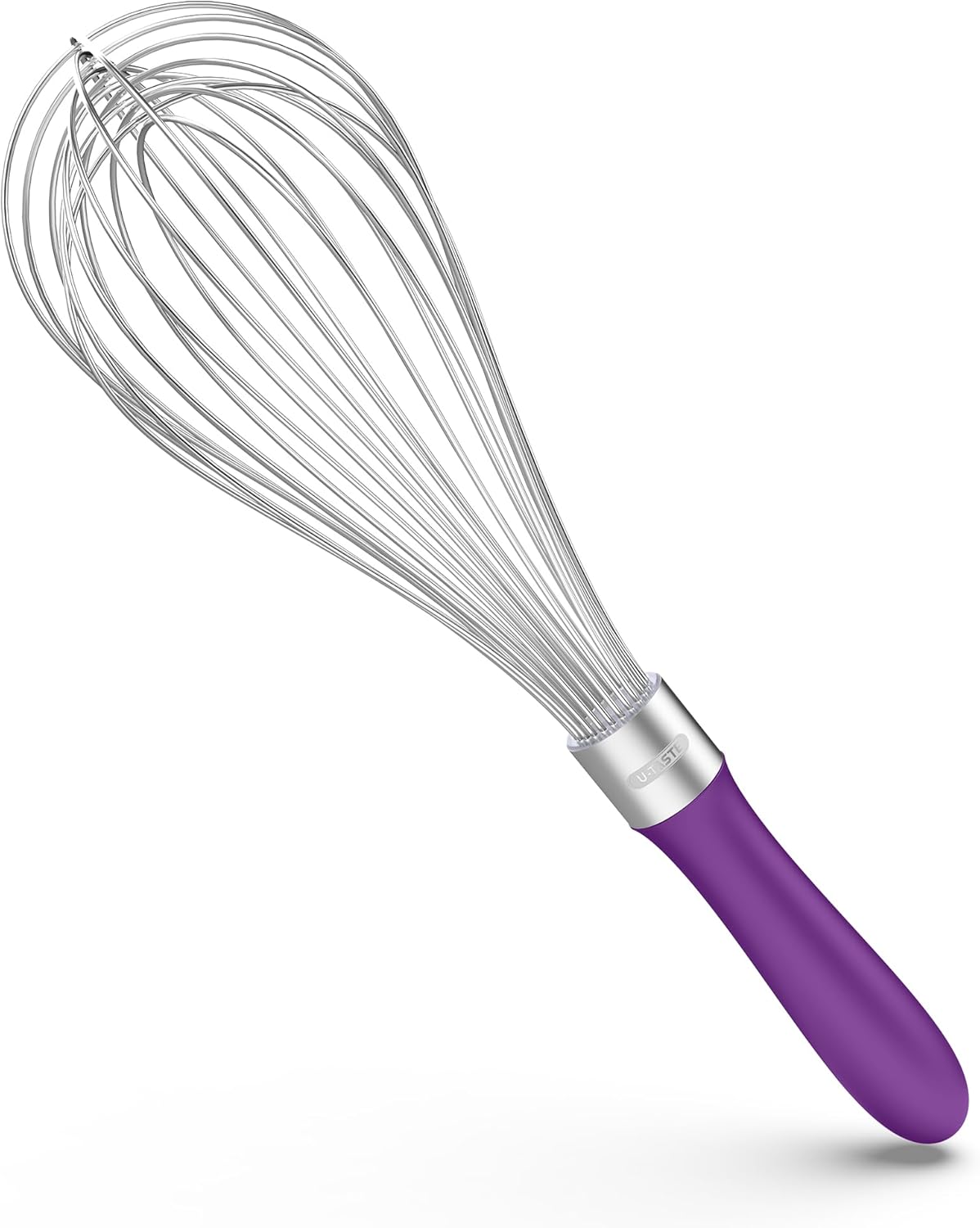 U-Taste Balloon Whisk for Cooking: 18/10 Stainless Steel Kitchen Wire Whisk, 12in Large Heavy Duty Egg Beater, Manual Mixing Tool with 12 High Flex Wires for Stirring, Blending Sauce (Purple)