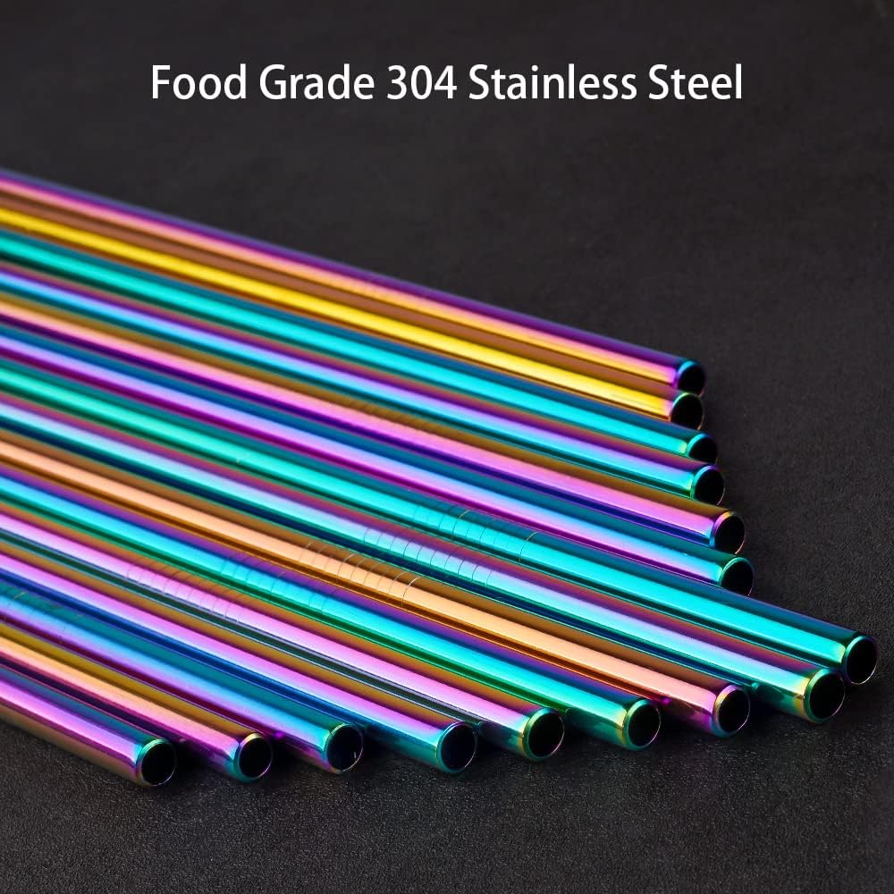 [30 PCS] Value Pack Metallic Reusable Stainless Steel Straws Combinations, Tomorotec Home Metal Straw Sets with Cleaning Brushes, 15 Straight 15 Bent For Tumblers Beverage Drinks Cocktail (Colorful)