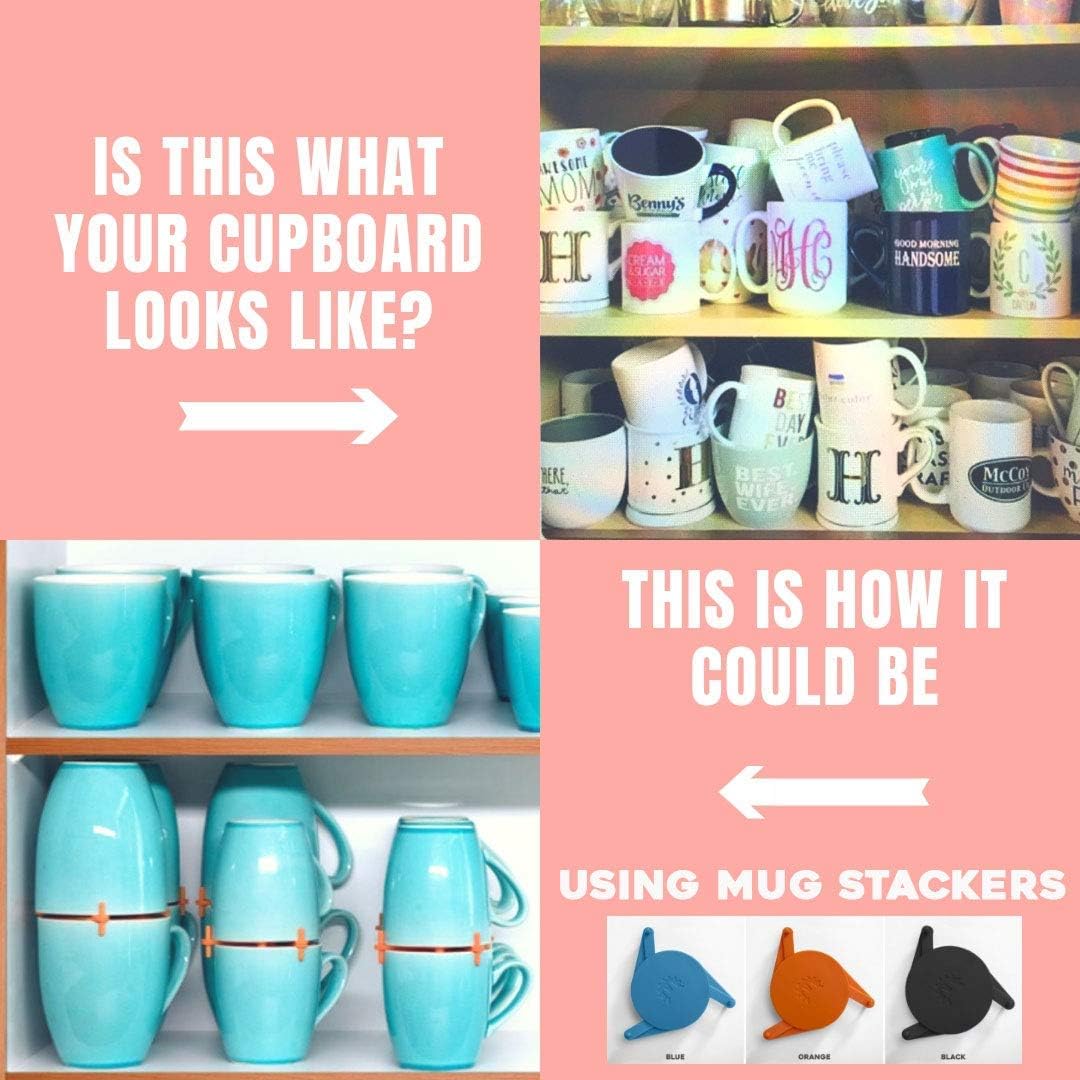 ELYPRO Mug Stacker 6-Pack – Coffee Mug Rack & Mug Organizer | Stackable Cup Holder for Coffee Bar & Kitchen, Under Cabinet Mug Holder – Space-Saving Mug Storage for Cabinets – Black