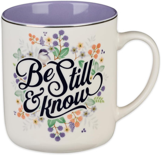 Christian Art Gifts Purple Ceramic Coffee Mug with Silver Rim – 14 oz. Lead & Cadmium-free Non-toxic Inspirational Scripture Coffee and Tea Mug for Women with Bible Verse: Be Still & Know –Psalm 46:10