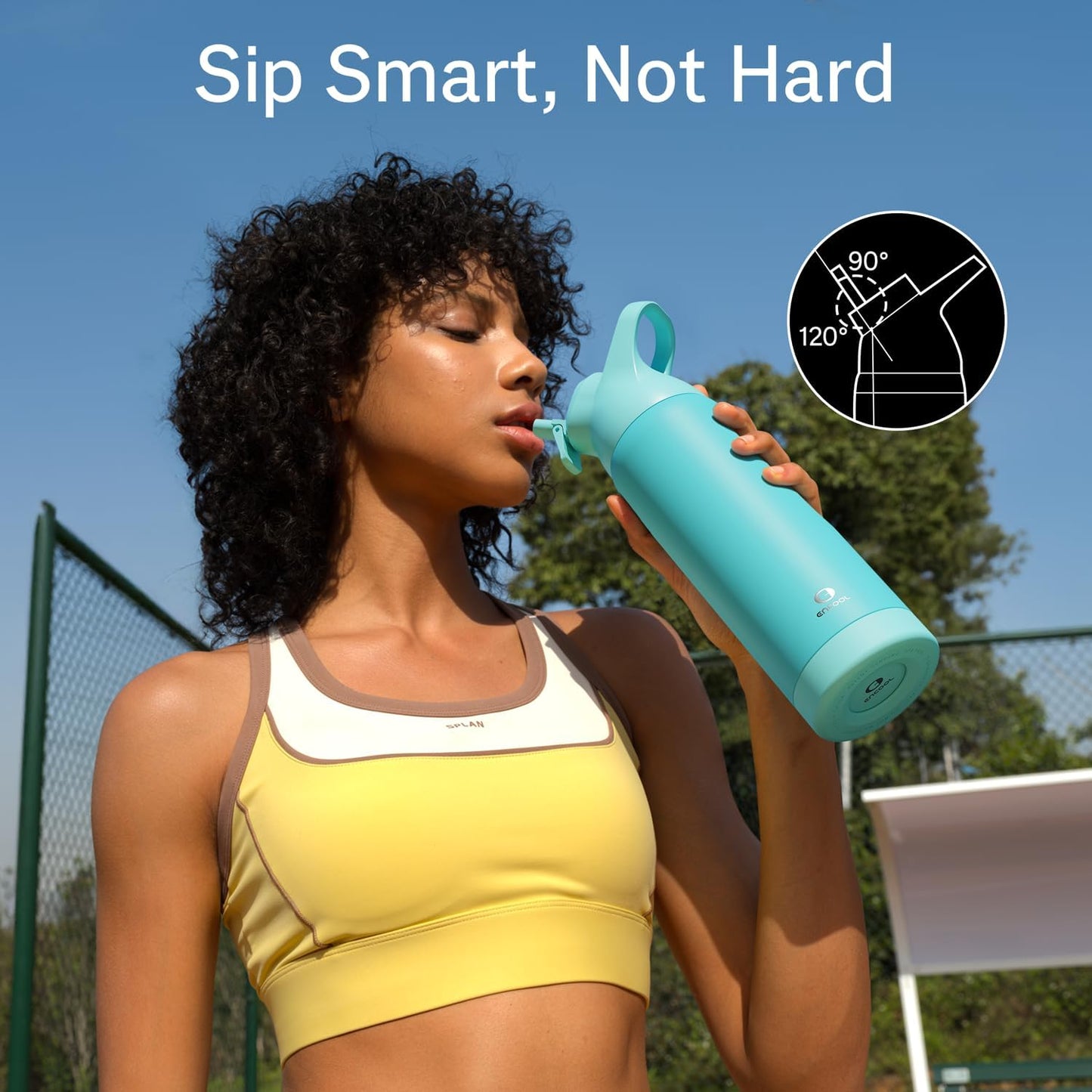 Insulated Water Bottle with Straw - Encool Stainless Steel Water Bottle, Reusable Leakproof and BPA-Free for Sports, Travel, Cold for 24 Hours, 24 oz, Mint Green