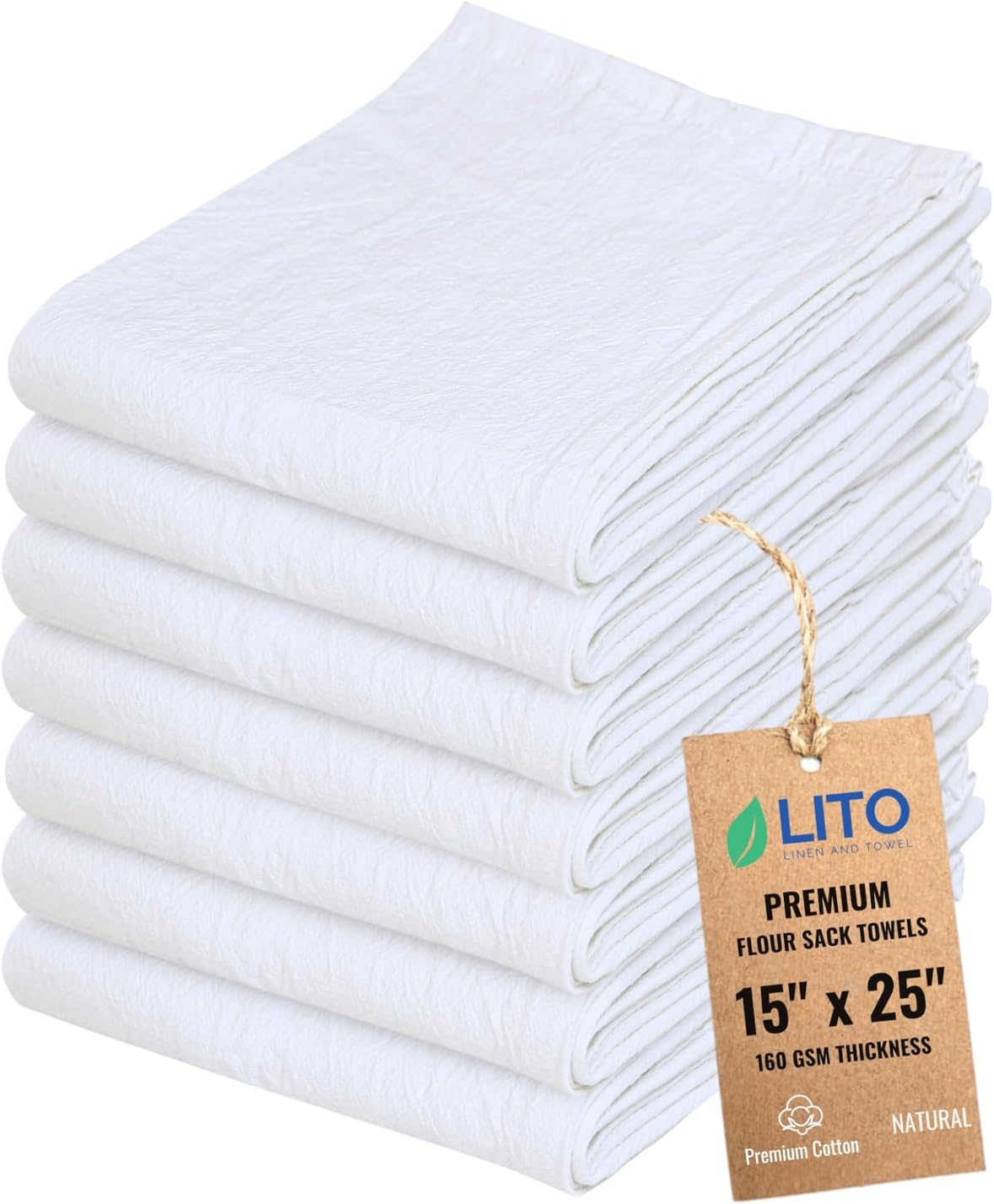 Flour Sack Towels | Tea Towel for Crafts| Cotton Blank Towel for Embroidery| Kitchen Dish, Baking Bread Proofing Linen Cover| Thick Absorbent Quick Dry| 7 Pack 15"x 25" Natural