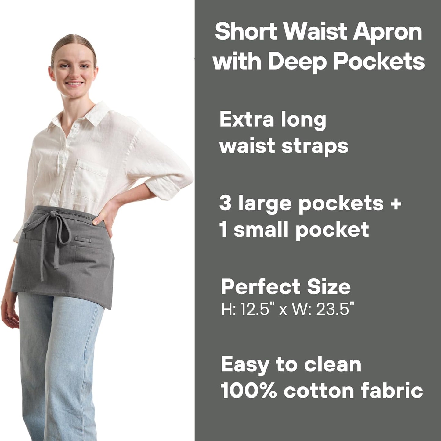 MEEMA Waist Apron with 3 Pockets | Waitress Apron | Waitress Apron with Pockets | Half Aprons With Pockets | Server Aprons Women