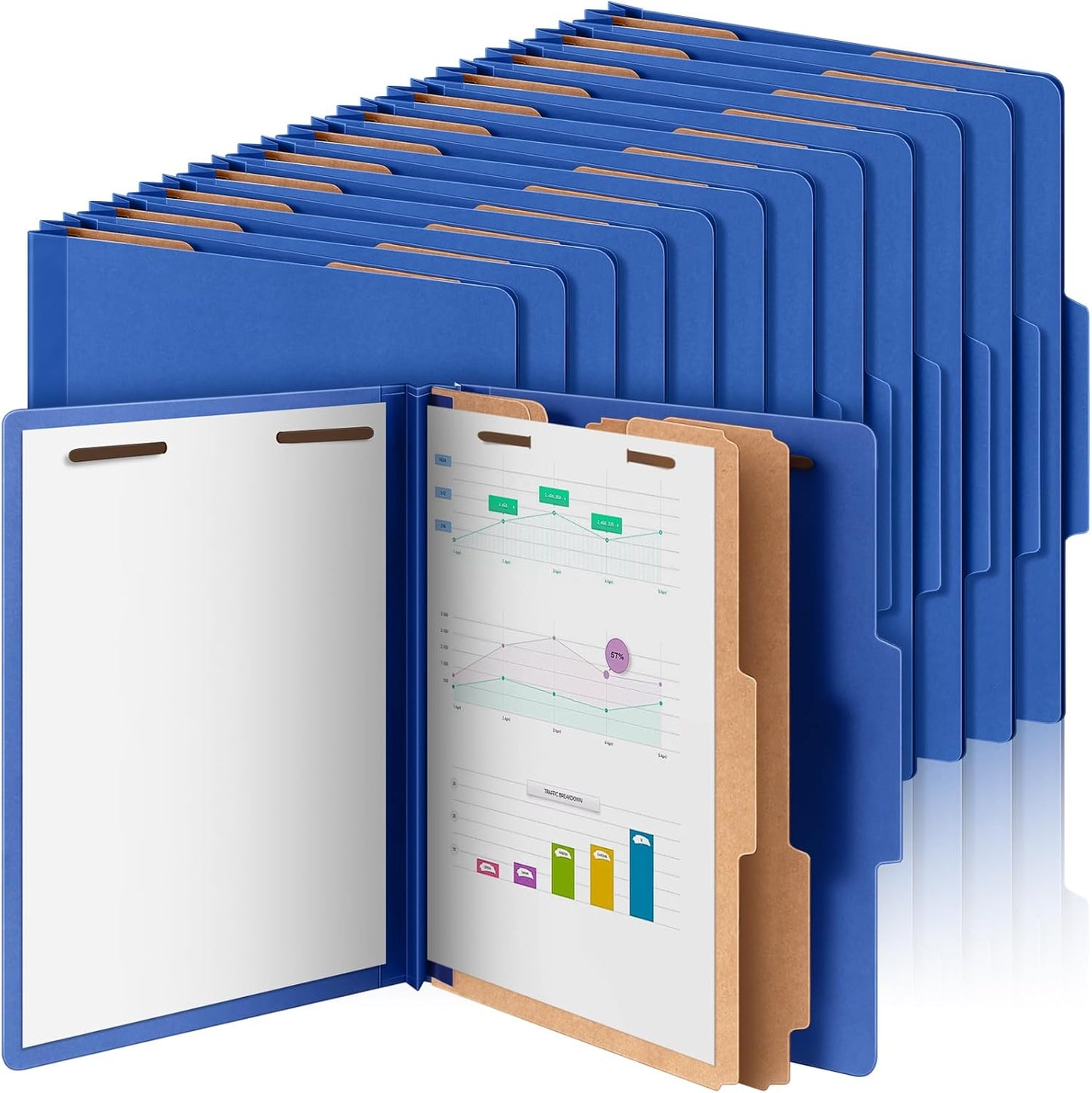 24 Pcs Classification Folders Letter Size Bulk - 2 Dividers Pressboard File Folder with 3.5 Inch Expansion, 2 Prongs Fastener, Heavy Duty Office File Organizer for Teacher Medical (Dark Blue)