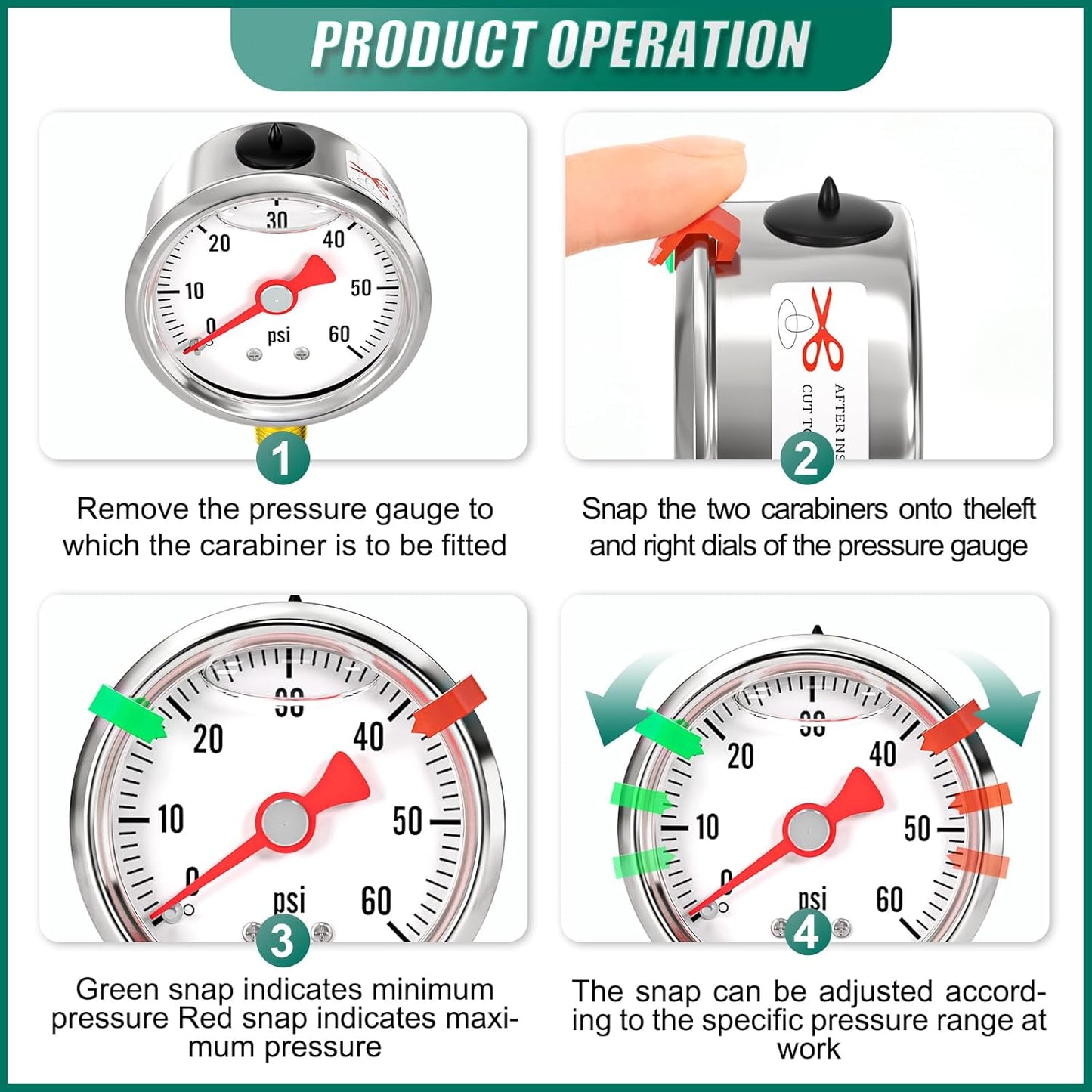 0-60psi Stainless Steel Glycerin Liquid Filled Pressure Gauge1/8 NPT 1.5" Dial, Lower Mount Designed for Pressure Testing of Water, Oil and Air (with Range Mark Pointer)