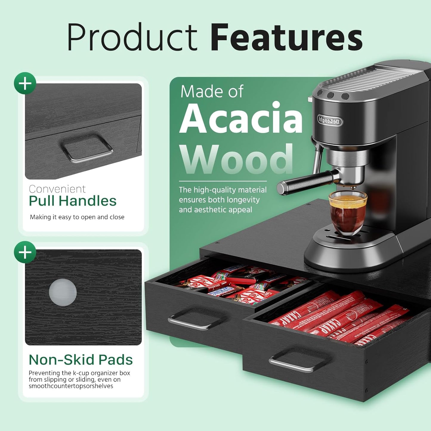 Simple Trending K Cup Organizer Coffee Pod Storage Box, Tea Organizer Holder and Drawer Storage Holds, 30 Pods Capacity, Black