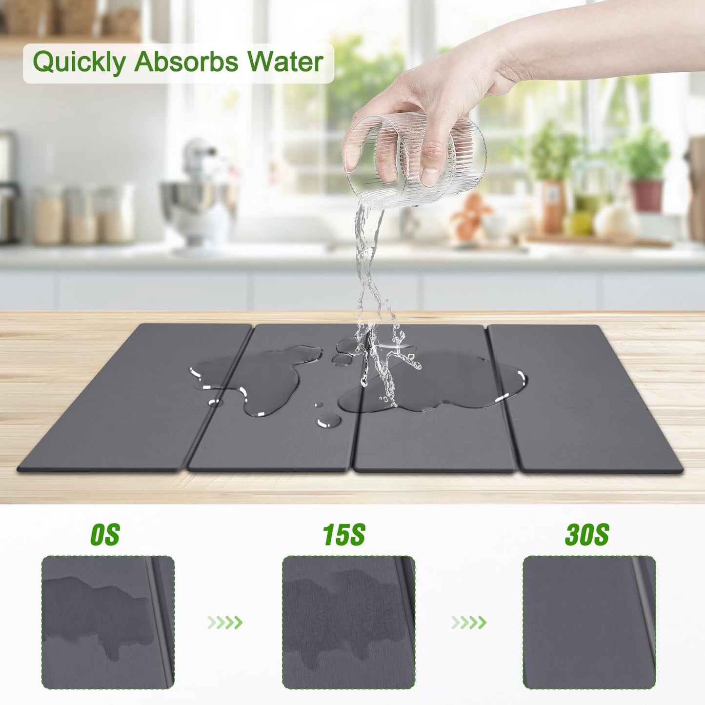 Large Dish Drying Mat for Kitchen Counter,24"×16"Fast Dry Pad Absorbent Countertop Mat, Heat-resistant Mat,Diatomaceous Earth Mats,Gray