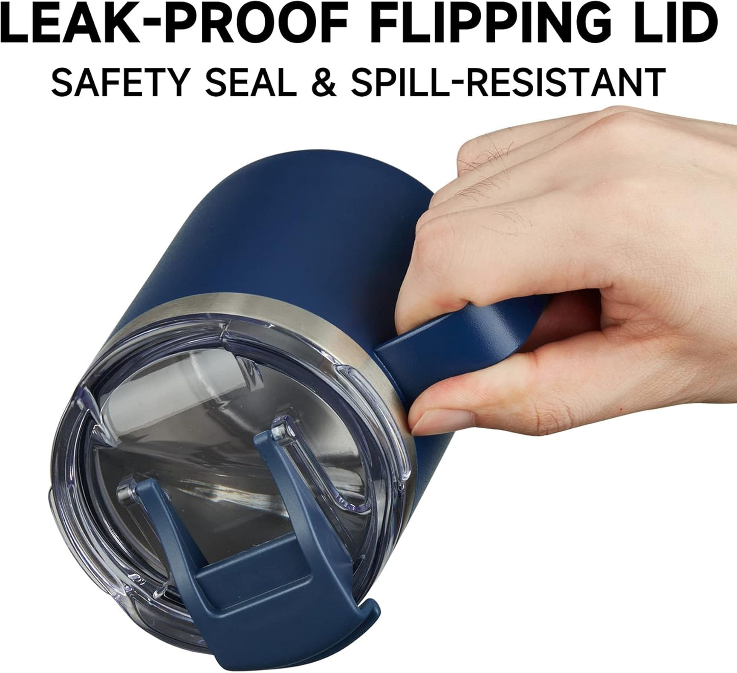 ALOUFEA 12oz Insulated Coffee Mug Cup with Handle, Stainless Steel Travel Coffee Mug with Flip Lid, Double Wall Vacuum Coffee Tumbler, Navy