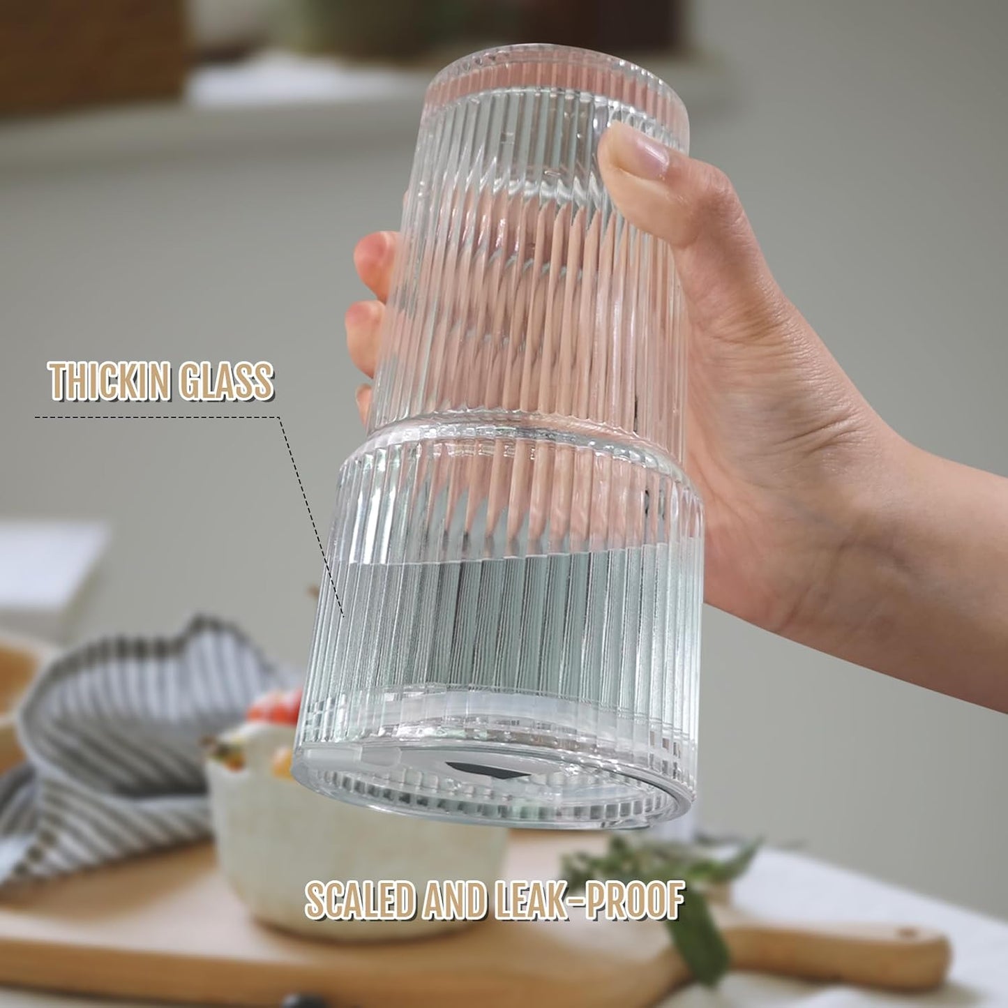 20oz Ribbed Glass Cups with Lids and Straws, Vintage Glass Tumbler with Straw, 2 Piece Iced Coffee Cups Set, Thicked Wall Drinking Glasses Ideal for Coffee, Smoothies, Juices Matchas