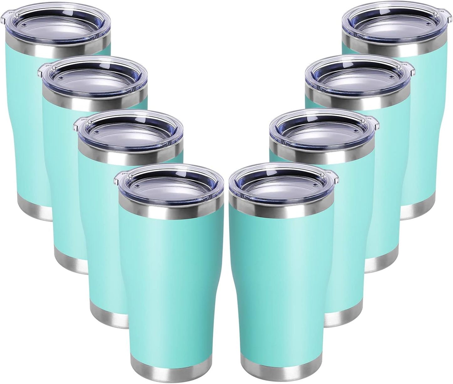 DOMICARE 20oz Tumbler with Lid Stainless Steel Tumblers Bulk, Double Wall Vacuum Insulated Coffee Travel Mug Powder Coated Tumbler, 8 Pack Light Blue