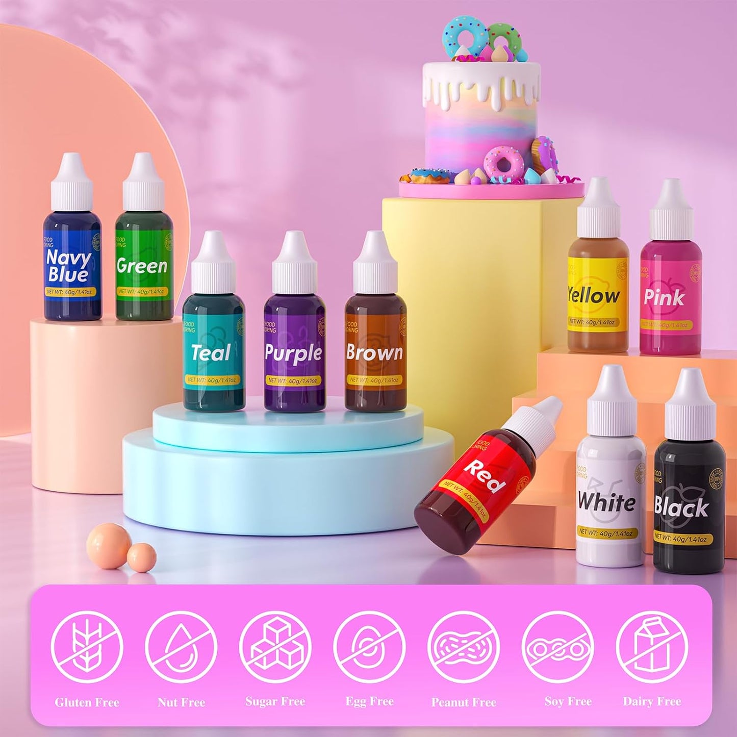 Gel Food Coloring for Cake Decorating - 40g Concentrated Assorted Edible Colors - Vibrant Tasteless Food Dye Professional-Grade Dye for Easter Eggs Fondant Cookies Frosting Royal Icing Baking - Yellow