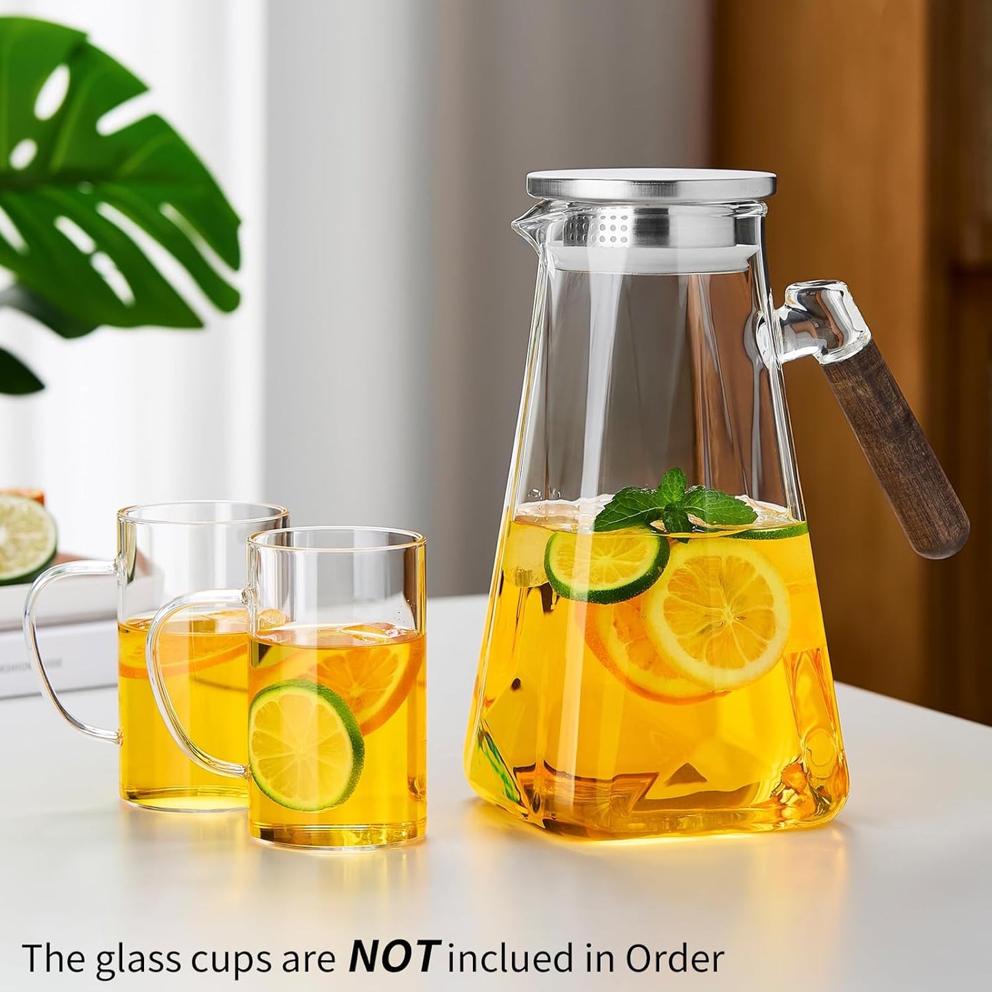 2L Glass Pitcher with Lid and Spout, Water Jug, 68 OZ Carafe for Hot/Cold Water, Large Iced Tea Pitcher for Coffee, Juice and Homemade Beverage