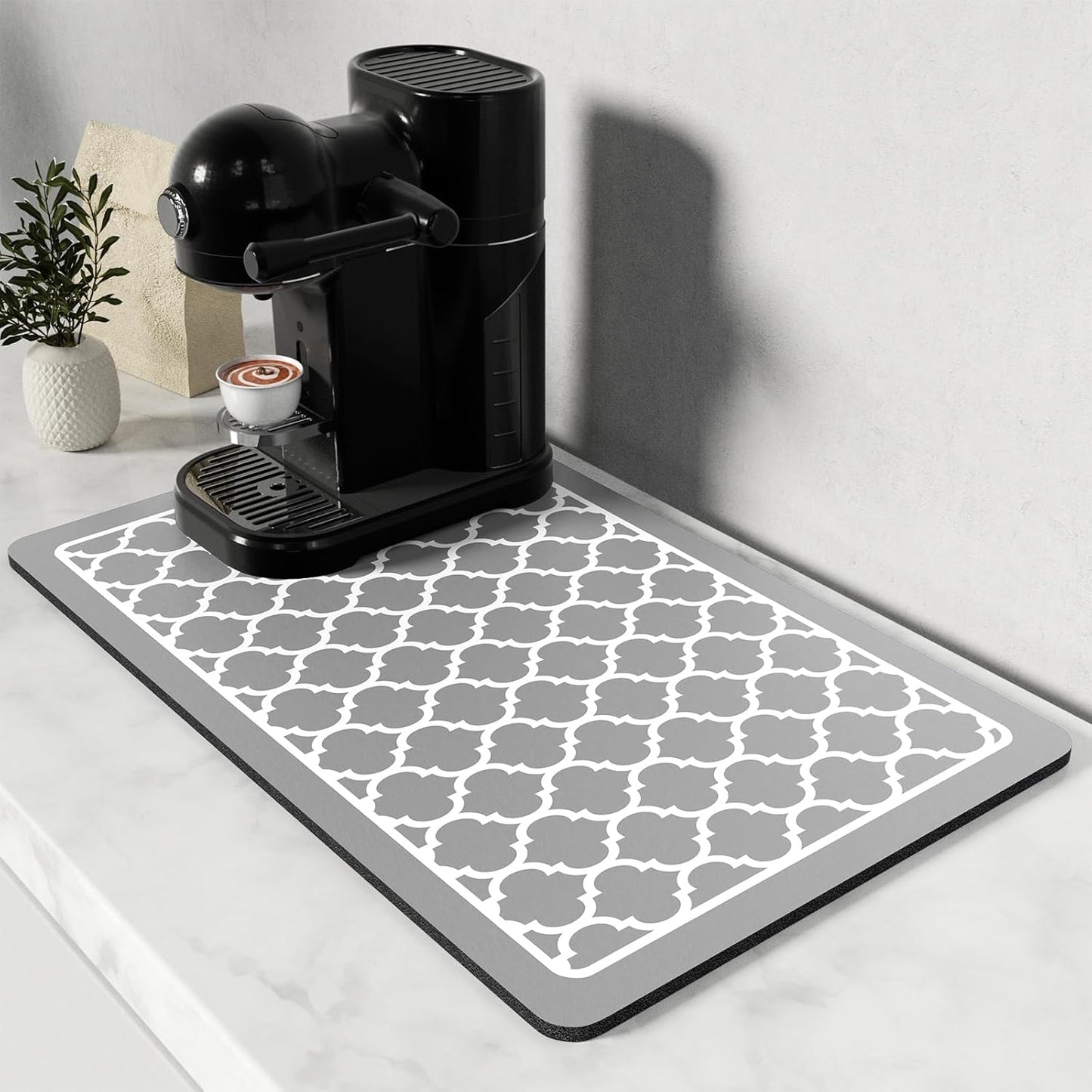 Rnivvi Coffee Mat, 12" x 19" Cute Coffee Bar Mats for Espresso Machine Station Accessories and Organizer, Hide Stain Rubber Backed Absorbent Dish Drying Pad for Kitchen Counter, Abstract Geometric
