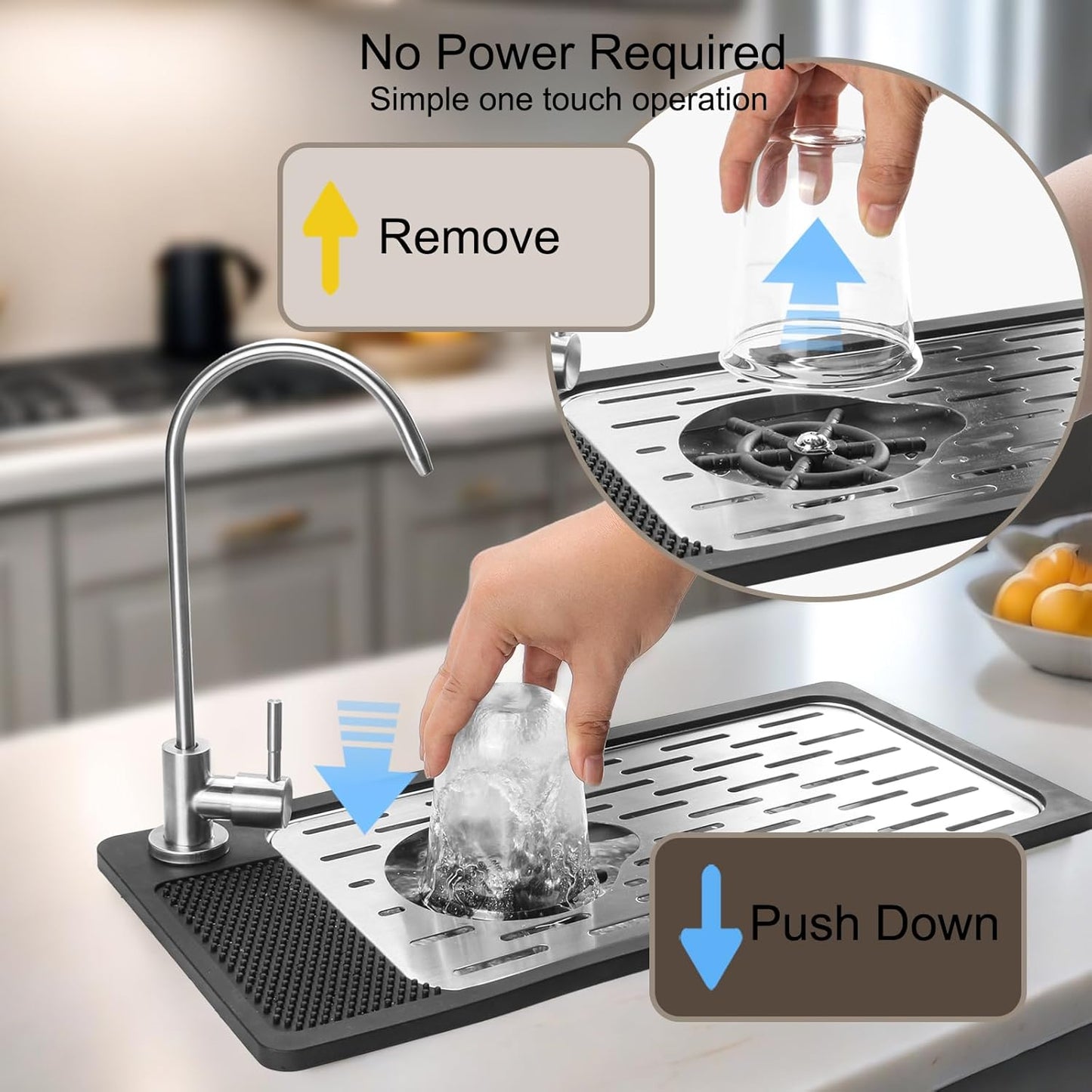 DIBTSA Pitcher Rinser, Stainless Steel Countertop Glass Rinser Cup Washer Sink with Side Spray,Drip Tray for Home Cafe Restaurant