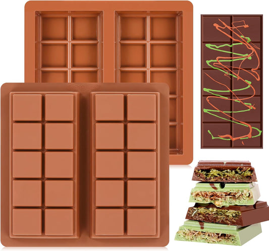Dubai Chocolate Molds 1 Inch Deep, Silicone Chocolate Bar Mold – Non-Stick, Flexible, Large and Thick Homemade Chocolates, Candies, and Desserts - Set of 2
