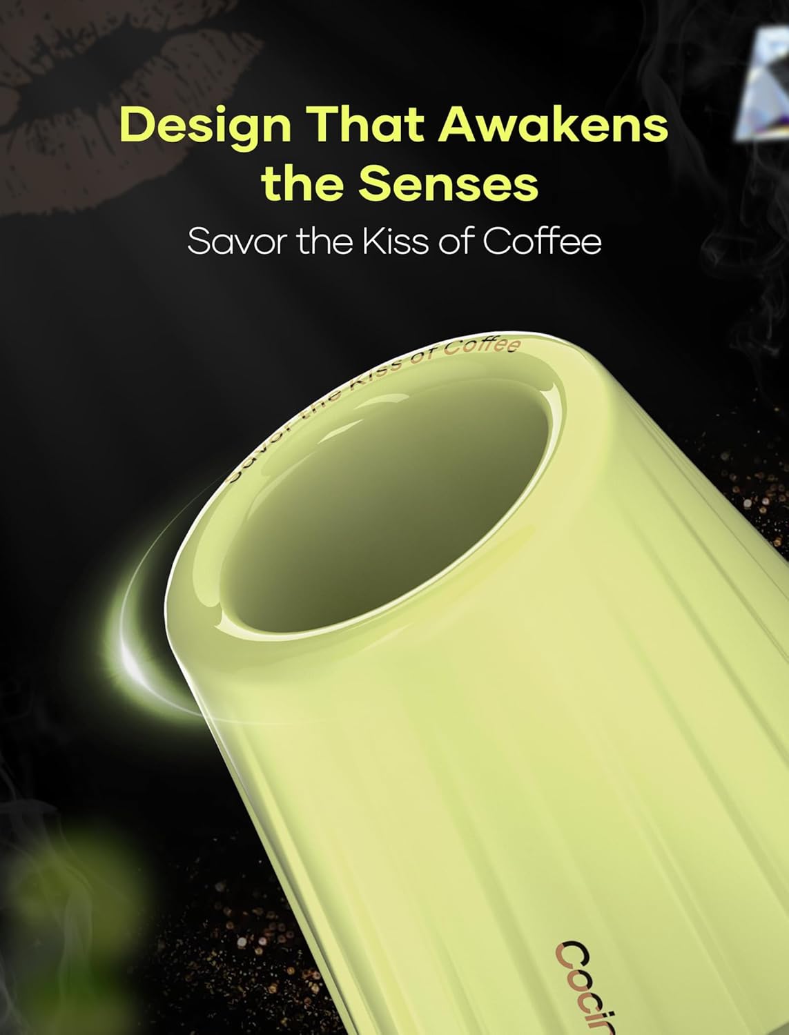 Cocinare KissCup Ceramic Espresso Cup – 2.2oz Demitasse Cup for Espresso, Pour-over coffee & Tea, Lime Green, Ceramic Collection