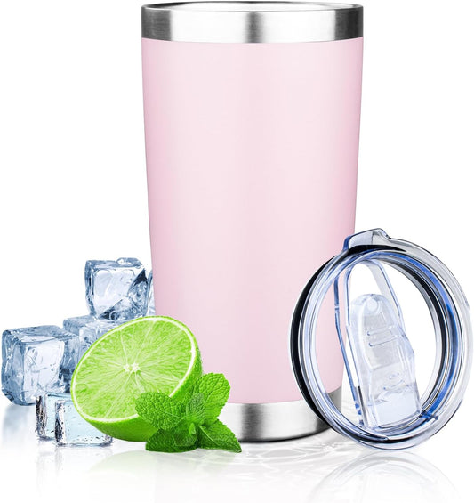 FristChoice 20oz Tumbler with Lid Double Wall Vacuum Insulated Travel Coffee Mug Stainless Steel Thermal Cup Powder Coated Sturdy Coffee Tumbler Bulk for Hot and Cold Beverage (Pink,1)