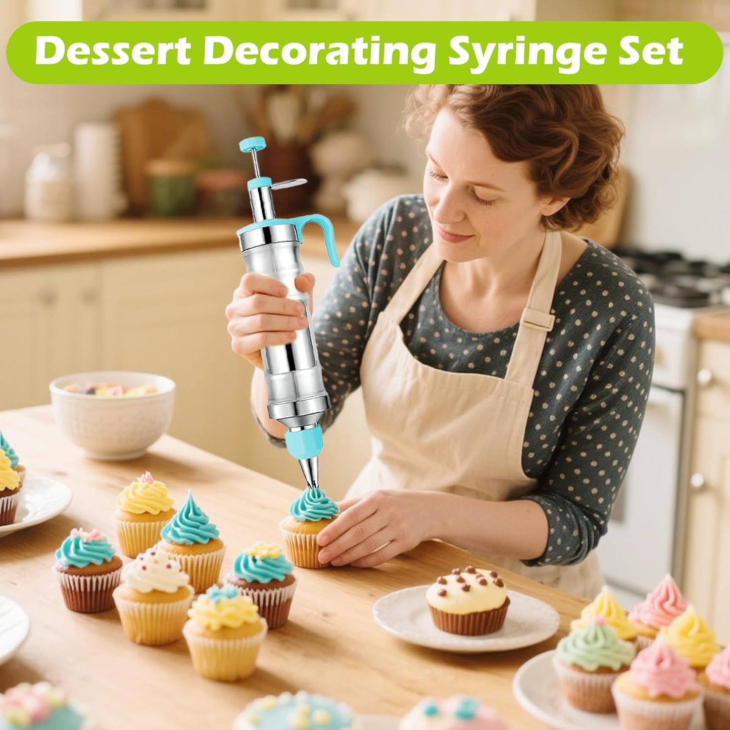 Suuker Dessert Decorating Syringe Set, Frosting Piping Kit Stainless Steels Cake Decorating Tools with 54 Piping Tips, 9 Silicone Baking Cups, Cupcake Decorating Kit