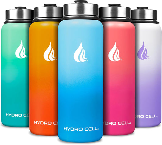 HYDRO CELL Stainless Steel Insulated Water Bottle with Straw - For Cold & Hot Drinks - Metal Vacuum Flask with Screw Cap and Modern Leakproof Sport Thermos for Adults (Sky/Blue 40oz)