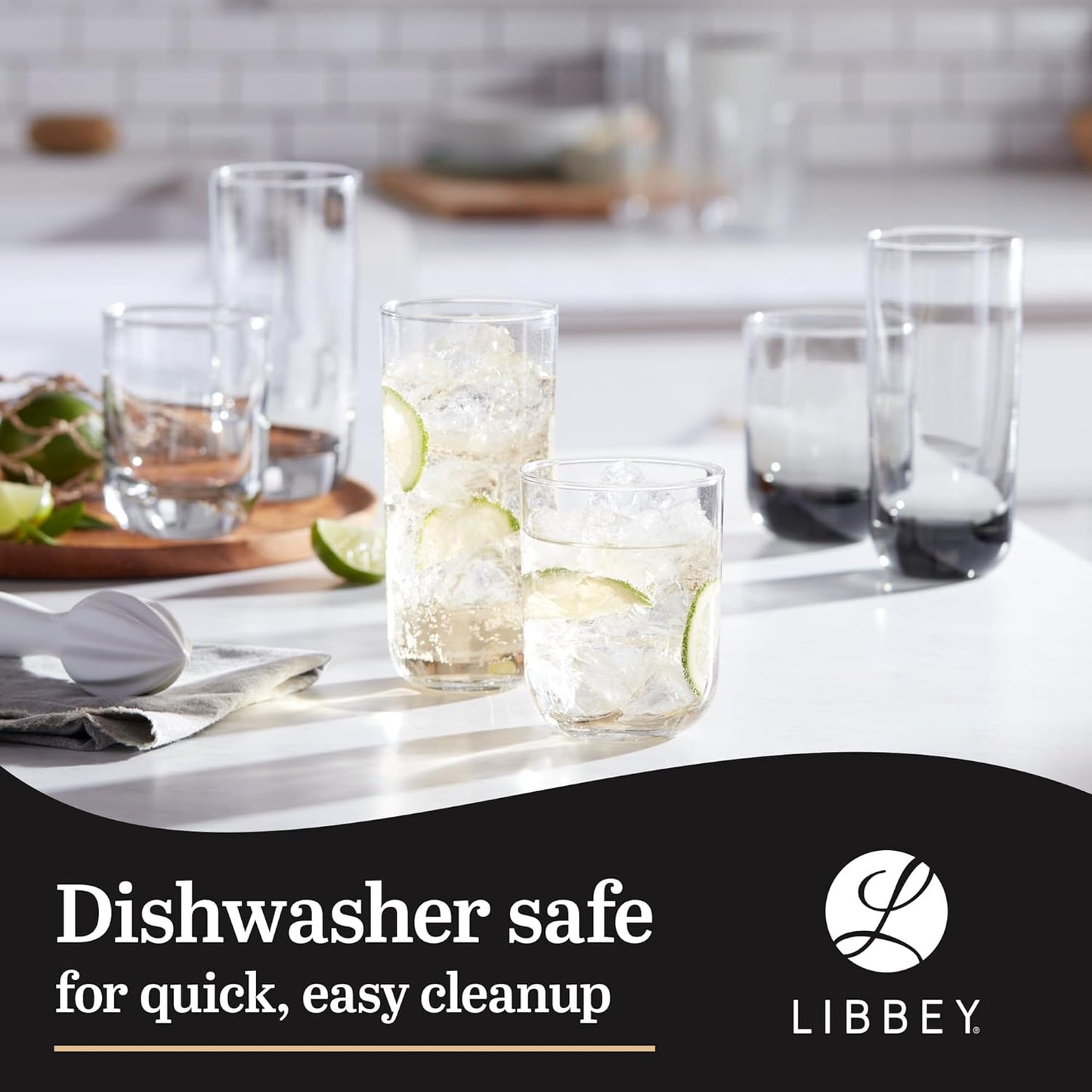 Libbey Polaris Tumbler and Rocks Glass Set, Elegant Drinkware Glasses Set, Lead-Free Tall Drinking Glasses with Modern Clean Lines, Dishwasher Safe Drinking Glasses Set of 16, Axis