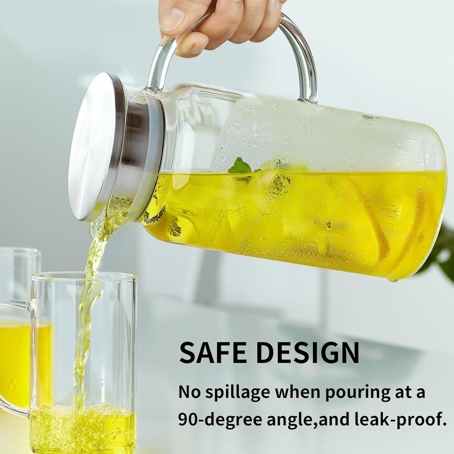 1 Gallon Glass Pitcher with Lid and Spout, Water Jug, 4000ML Carafe for Hot/Cold Water, Large Iced Tea Pitcher for Coffee, Juice and Homemade Beverage