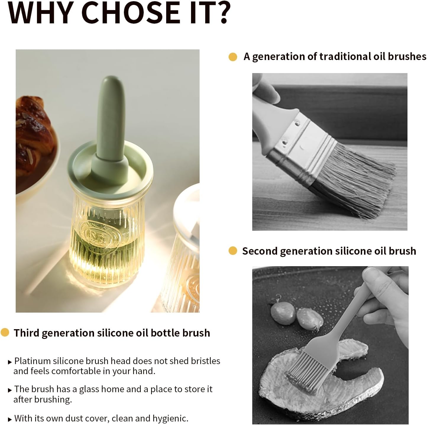 Oil Dispenser with Brush - Glass Olive Oil Dispenser for Kitchen, 3 IN 1 Oil Dispenser Bottle with Silicone Basting Brush for Cooking Vinegar Sauce BBQ Grill Frying (Brown/White)