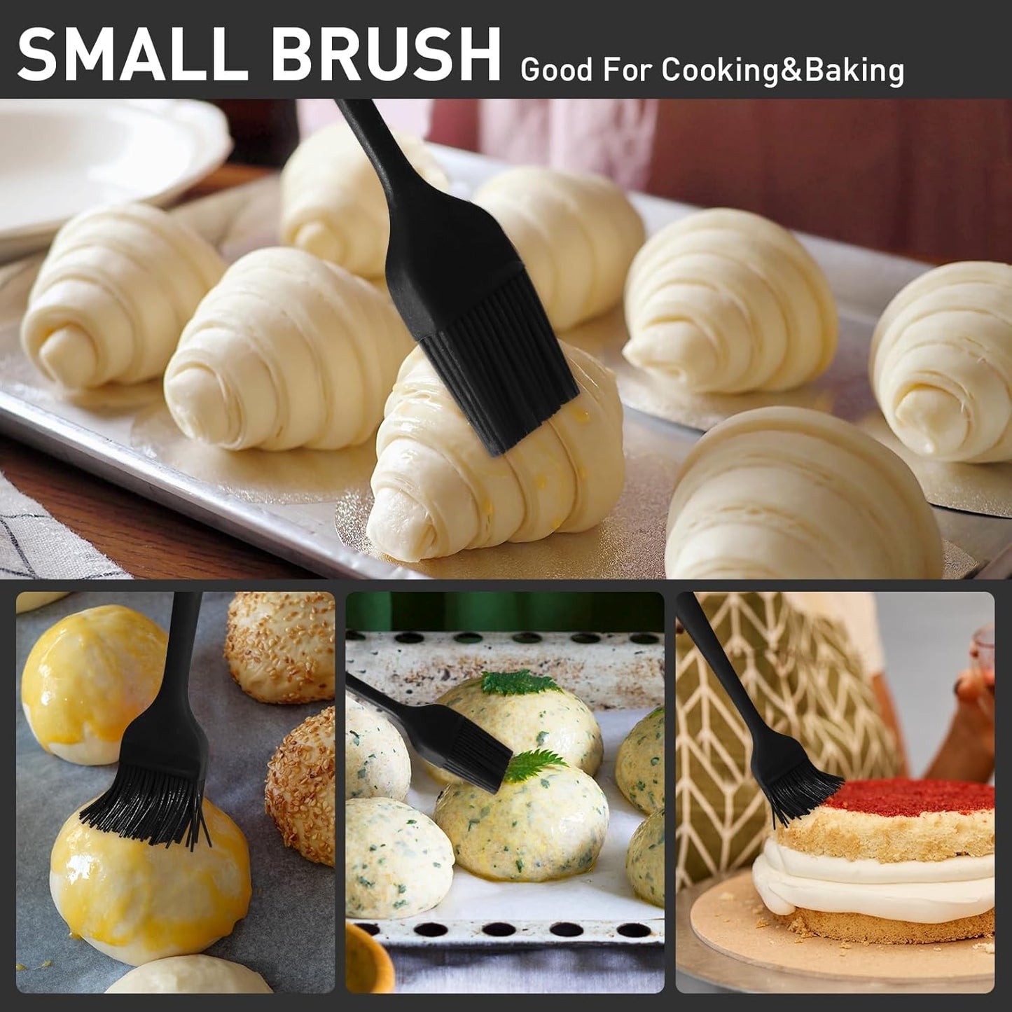 Pastry Brush-Begonia Silicone Basting Brush for Cooking,2pcs 10+8 in Heat Resistant Food Brushes for Baking, Grilling, Cooking and Spreading Oil (Black)