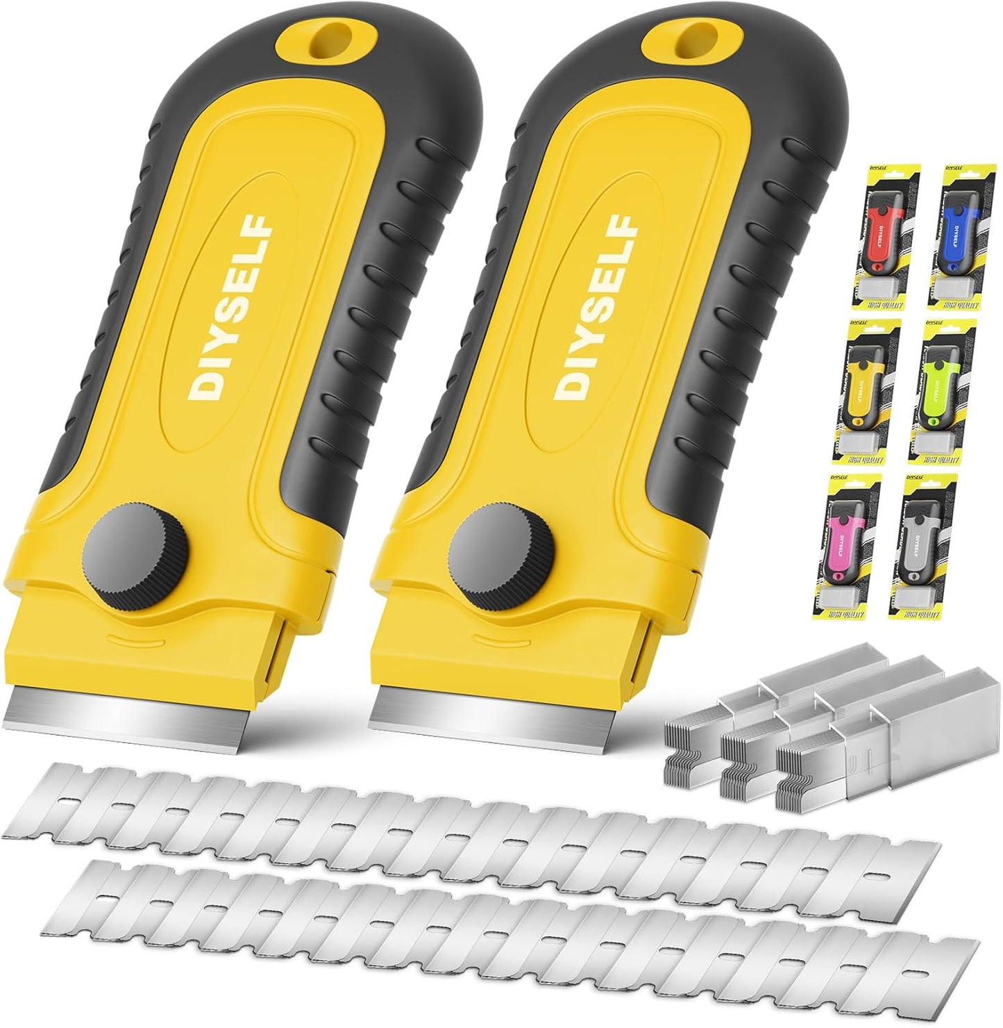 DIYSELF Razor Blade Scraper | Scraper Tool for Cleaning, Glass, Stickers | 2 Pack Scraper with 30 Pcs Extra Single-edged Razor Blades | Paint Scraper | Razor Scraper | Glass Scraper