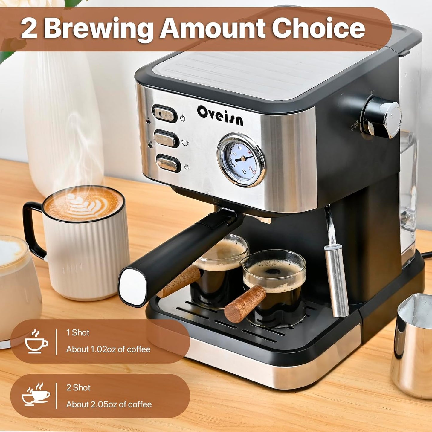 Espresso Machine Home Espresso Coffee Machine Compact Espresso Coffee Fast Heating for Cappuccino/Latte Coffee Machine for Home, Office