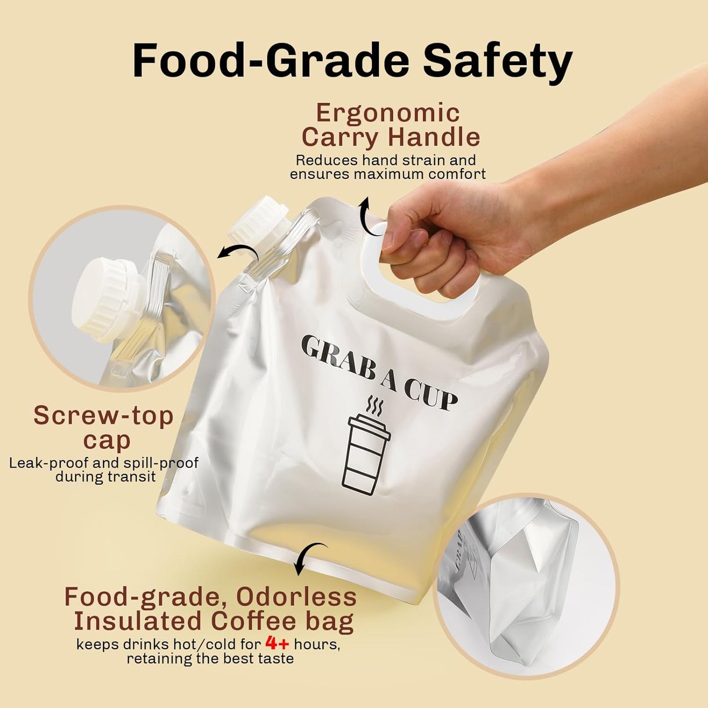 10 Pack Disposable Coffee Dispensers with Handle Coffee Box Cold Hot Beverage Dispenser COFFEE Carrier with Handle Take Out Camping Water Storage Containers Water Bag for Hiking (88oz) (White)