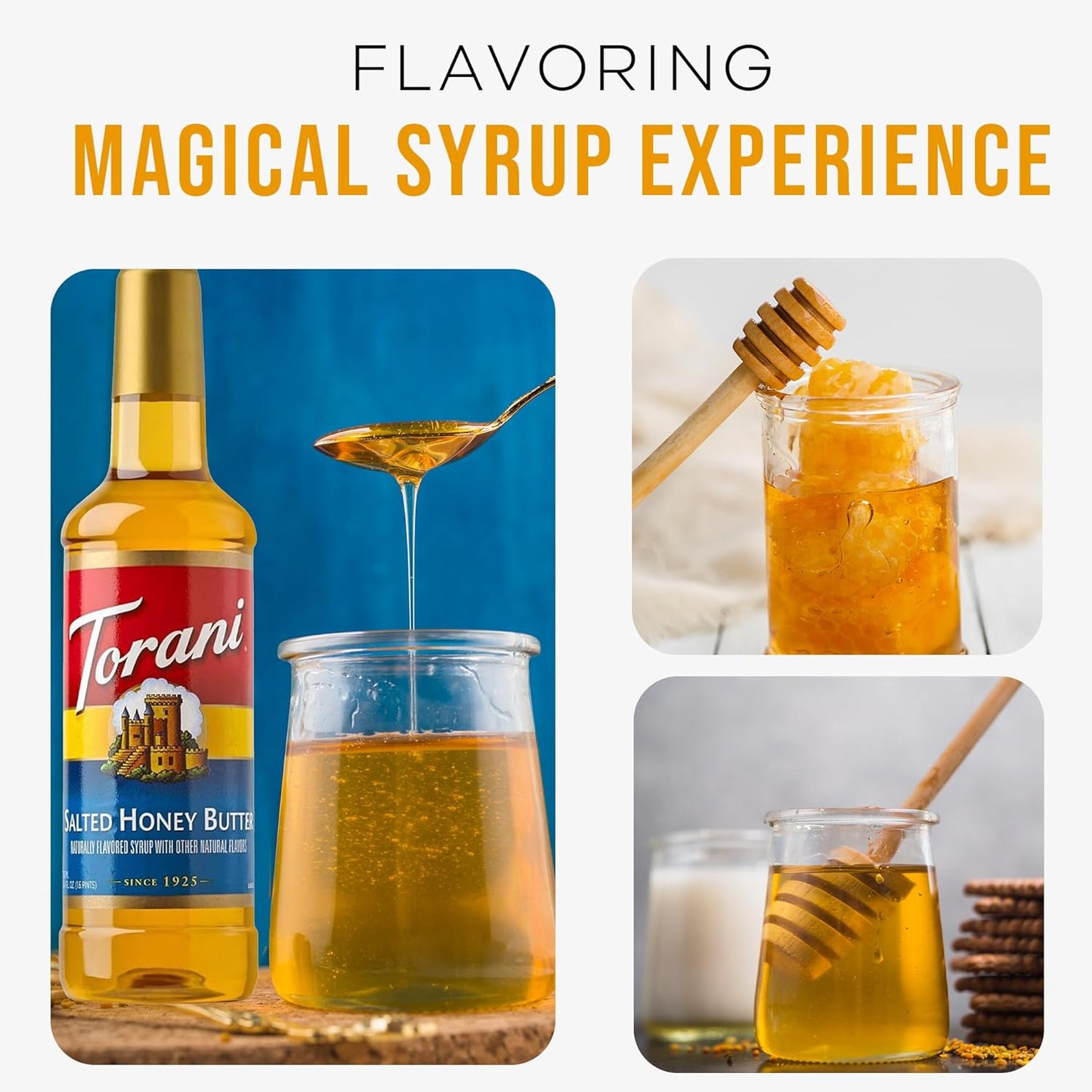 Jimoco® Syrup Pump Dispenser + Torani® Salted Honey Butter Syrup, 25.4 oz - Coffee Syrup Pump & Flavoring Bundle